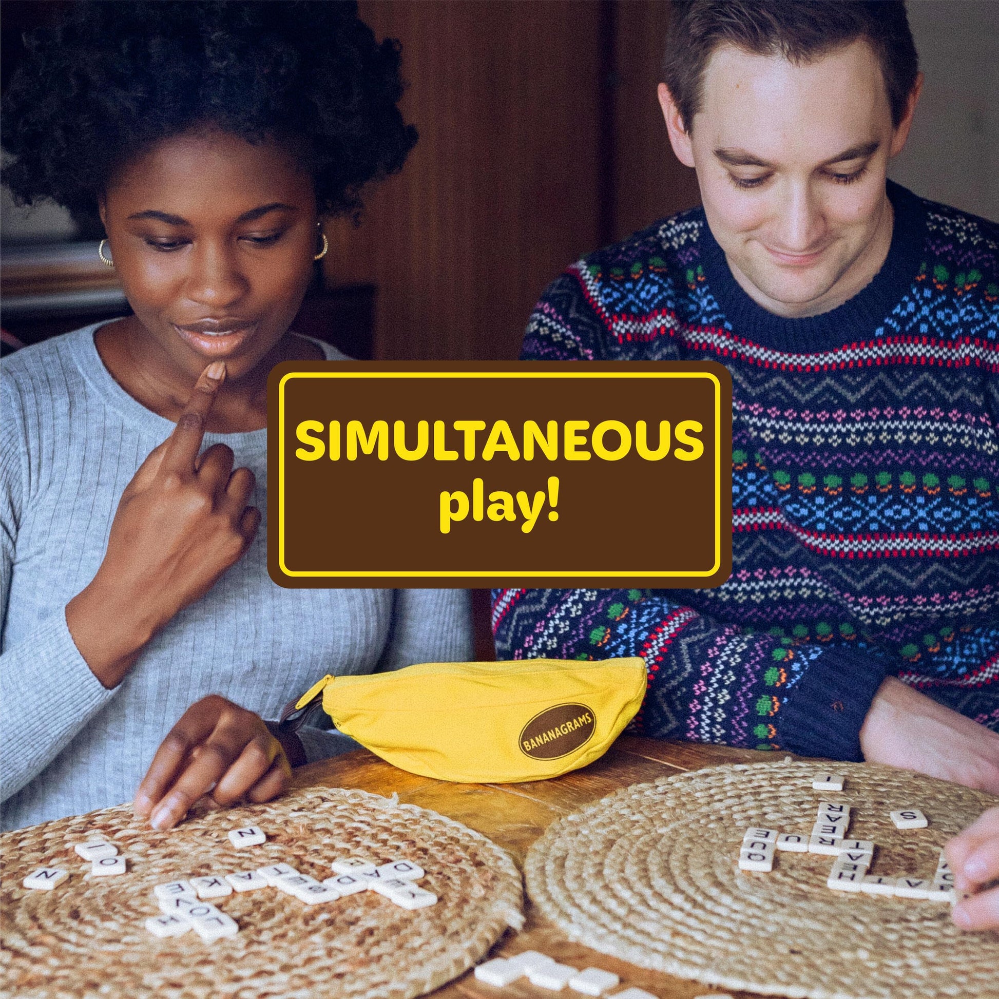 Bananagrams Classic Word Game - Fast-Paced Spelling & Anagram, Family & Travel Game , 144 Letter Tiles in Portable Banana Pouch, 1-8 Players