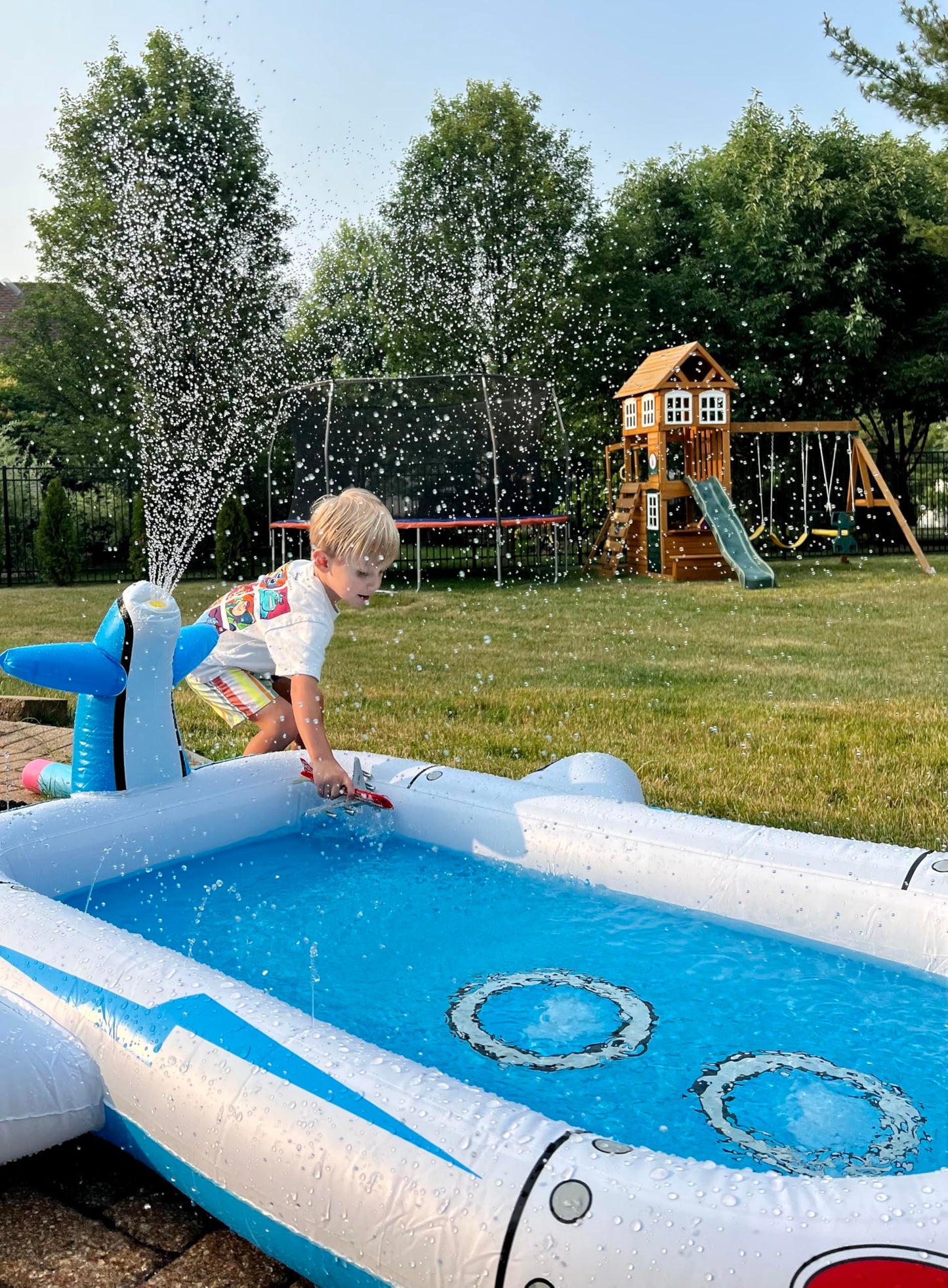 Kiddie Pool Splash Pad for Kids 68" x 38" x 21.5" | 3-in-1 Inflatable Sprinkler Pool for Toddlers Ages 3-8, Backyard Water Play Mat, Outdoor Summer