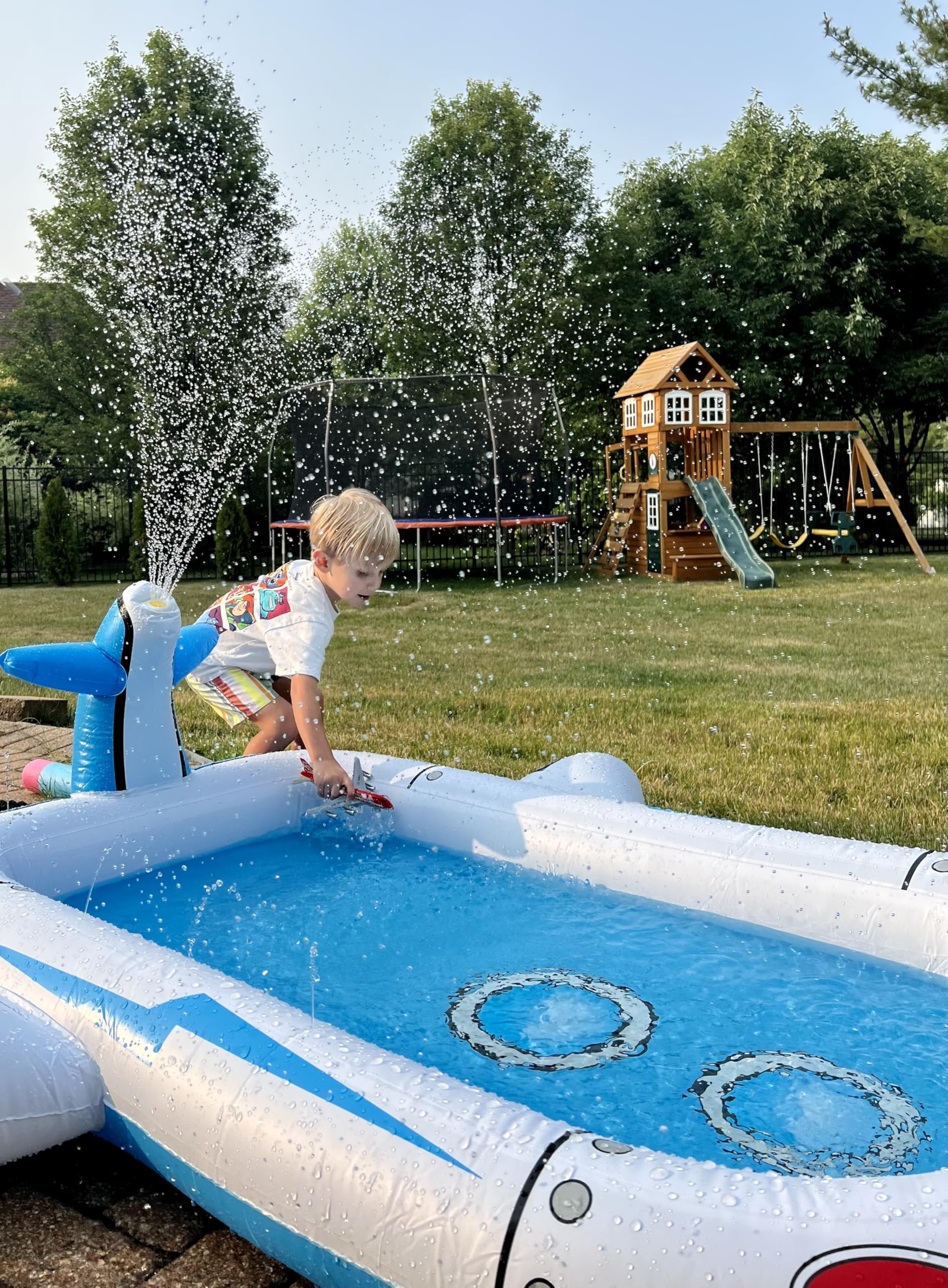 Kiddie Pool Splash Pad for Kids 68" x 38" x 21.5" | 3-in-1 Inflatable Sprinkler Pool for Toddlers Ages 3-8, Backyard Water Play Mat, Outdoor Summer