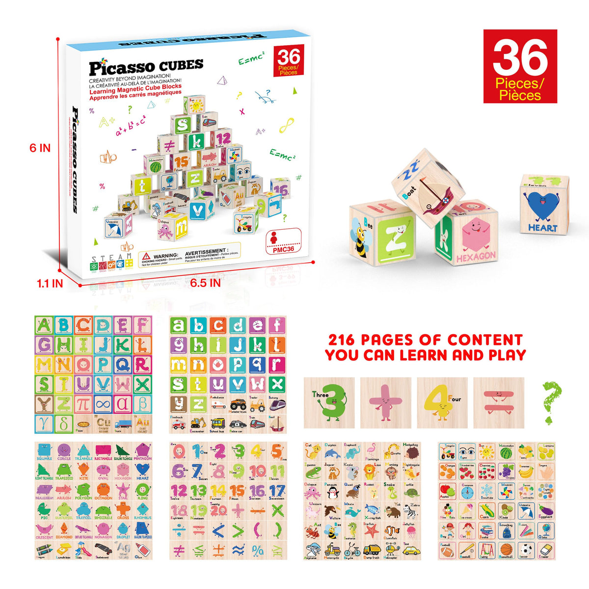 Magnetic Cubes Magnet Building Block Sensory Activity Center 1" Puzzle Cube 216 Pattern Early Education Toy Letter Alphabet Number Shape STEAM