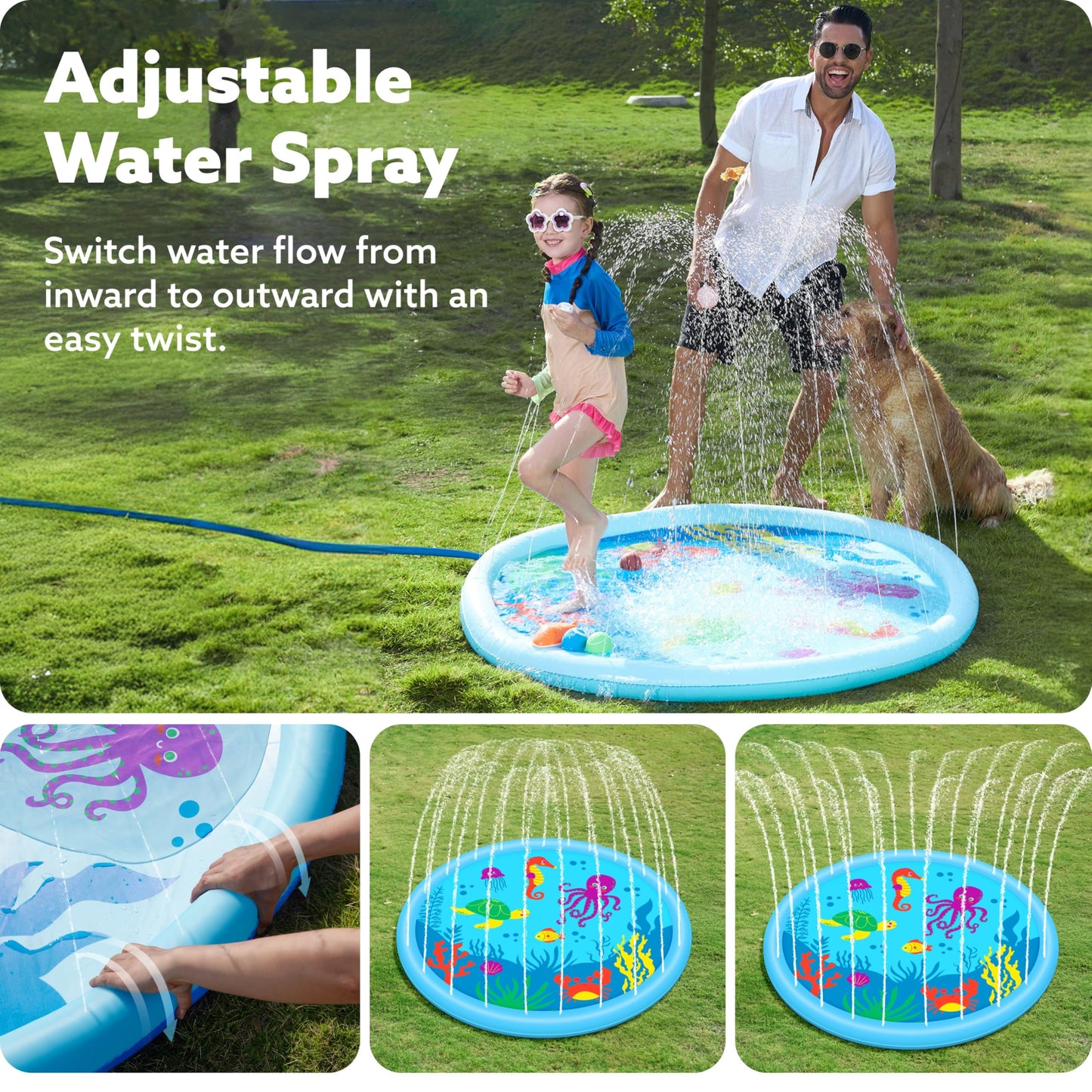 SLOOSH 60" Splash Pad Water Toys - Sprinkler Mat for Toddler Kids Baby Play Water Games Pool Fun, Summer Outdoor Garden Lawn Backyard Party Supplies