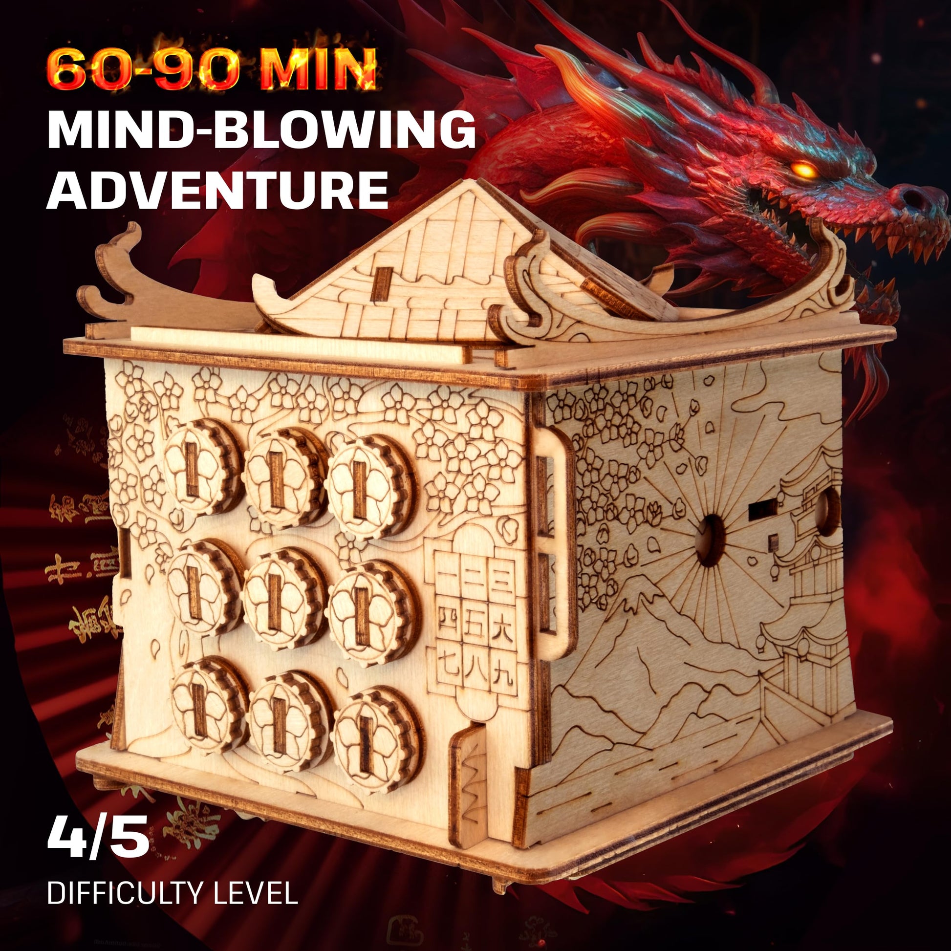 ESC WELT House of Dragon Puzzle Box - 3D Escape Game Money Box - Brain Teaser Puzzle for Adults & Teens - Wooden Escape Room - Mind Puzzle Game