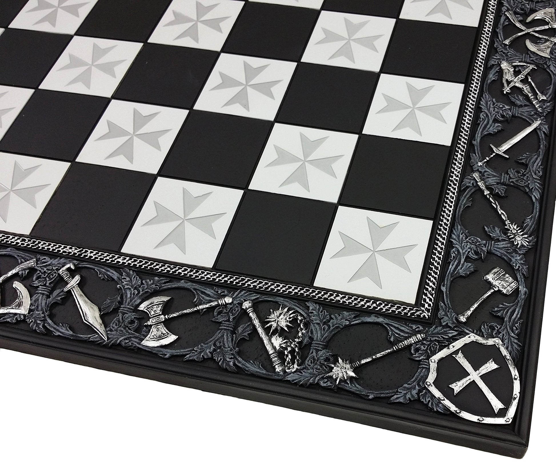 HPL 17" Medieval Times Maltese Cross Chess Board Black and Silver with 1 5/8" Squares