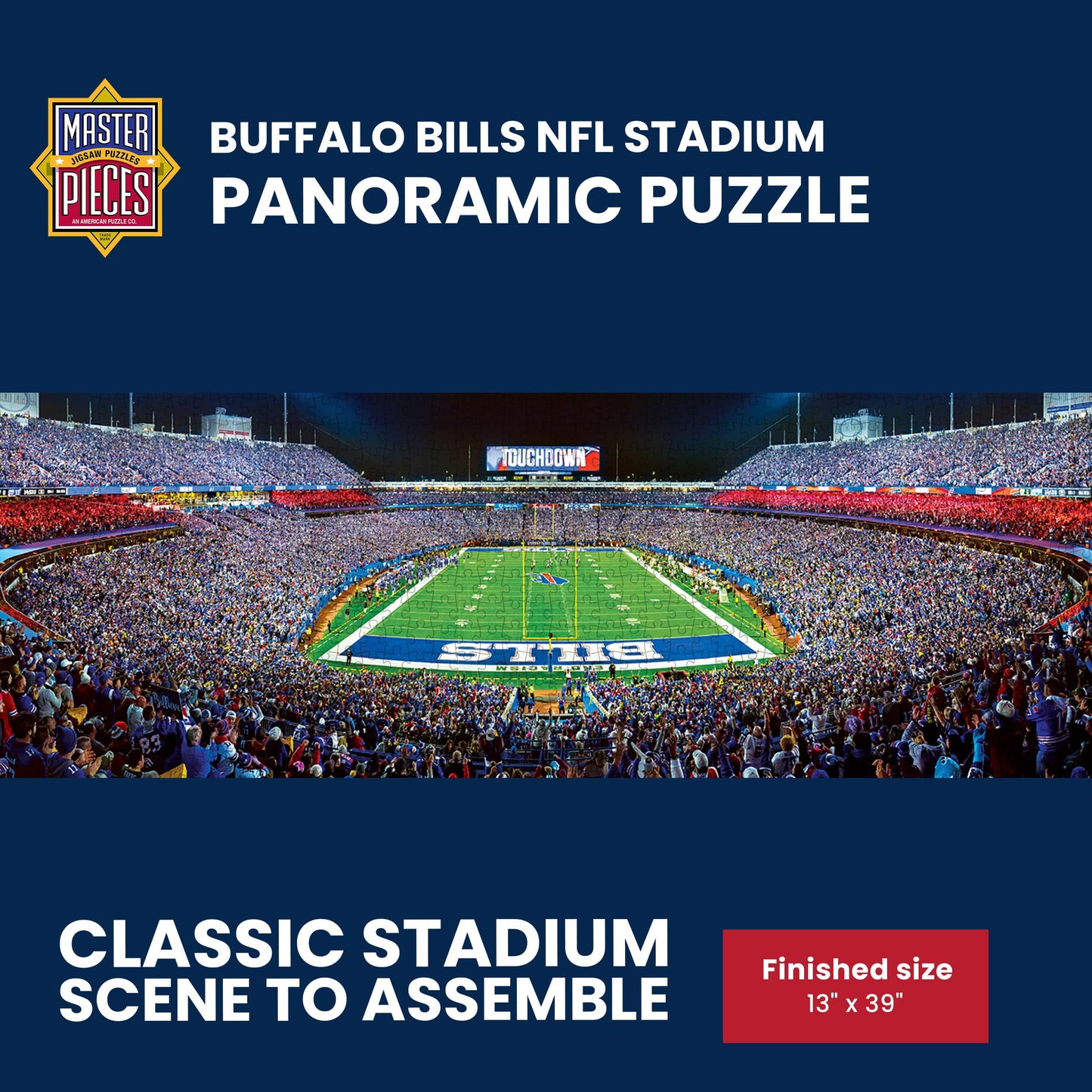 MasterPieces Buffalo Bills Puzzle 1000 Piece Panoramic NFL Jigsaw - Stadium Endzone View, Official Licensed Football Team Artwork, Random Cut Pieces