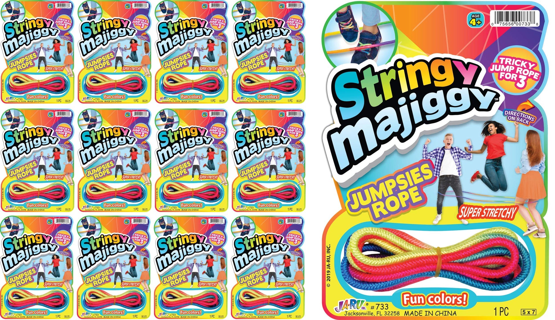 Fun A Ton Elastic Chinese Jump Rope (12 Skipping Rope) Colorful Stretchy Jump Rope for Kids. Boys and Girls Party Favor. Physical Education Equipment