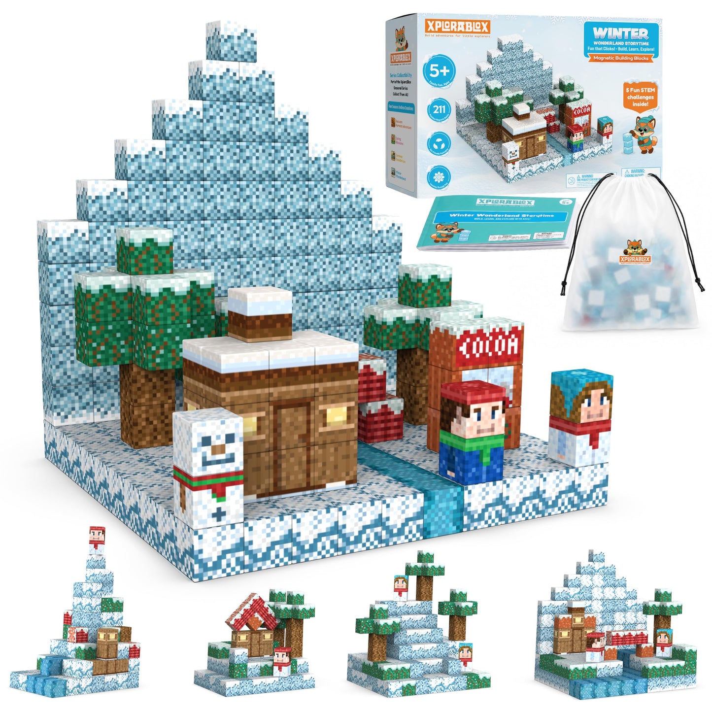 XploraBlox 211 PCS Magnetic Blocks - Mine World Pixel Click Blocks Magnetic Building Cubes, 0.8in Magnet Blocks STEM Toys for Kids Ages 5-12, Screen