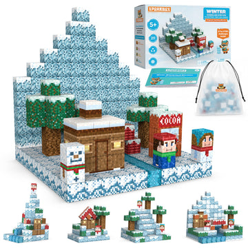 XploraBlox 211 PCS Magnetic Blocks - Mine World Pixel Click Blocks Magnetic Building Cubes, 0.8in Magnet Blocks STEM Toys for Kids Ages 5-12, Screen