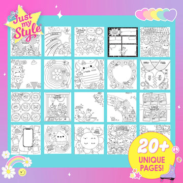 Just My Style 3D-Style Activity Book, 30 Pages of Coloring Activities, Includes Sticker, Glitter-Filled Pen, & Bonus Flower Keychain, Squishy 3D
