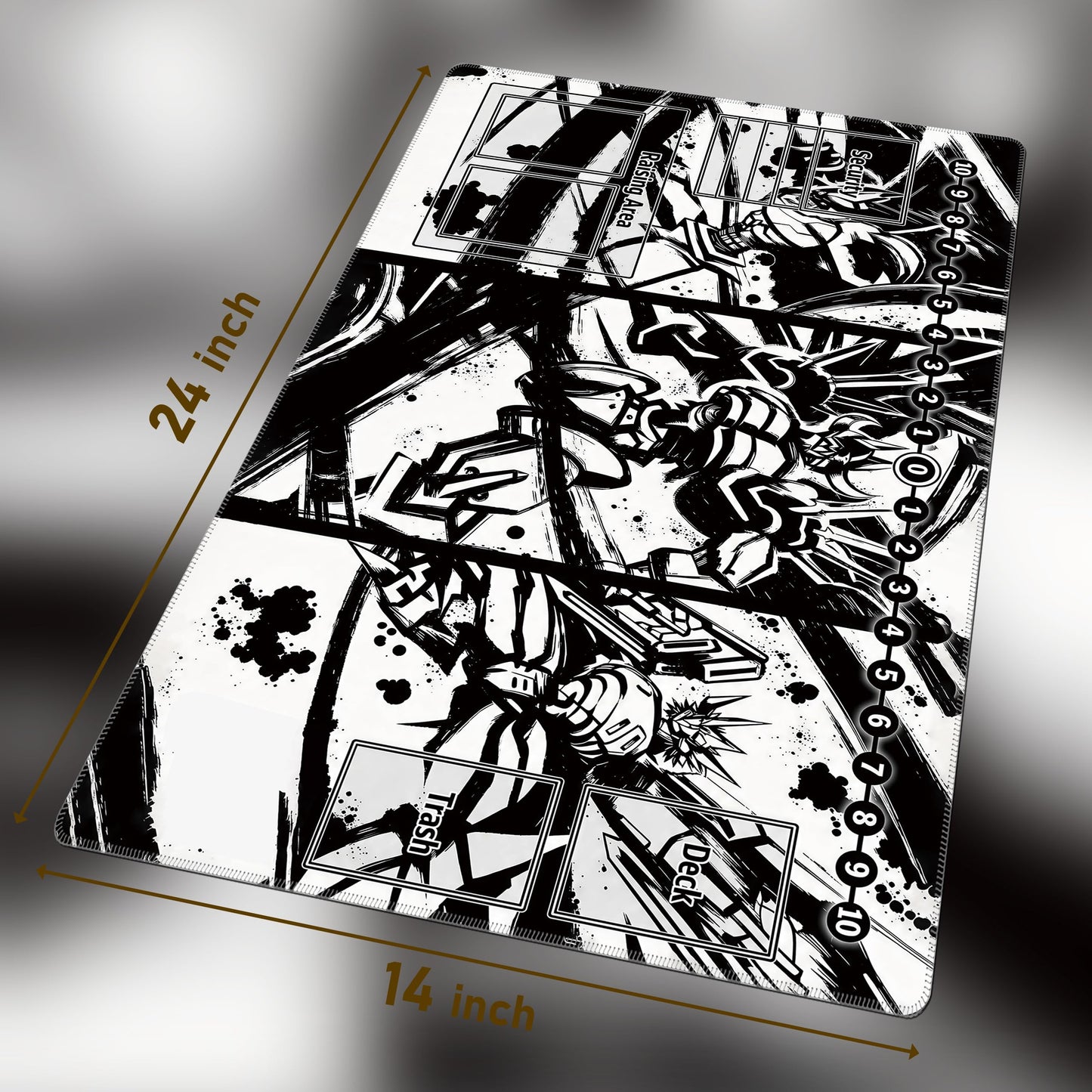 Single-Player TCG Playmat with Zones Compatible with Gundam Card Game, Bonus 26-Piece Acrylic Token Set & Storage Bag Included 24x14 Inches, Non-Slip