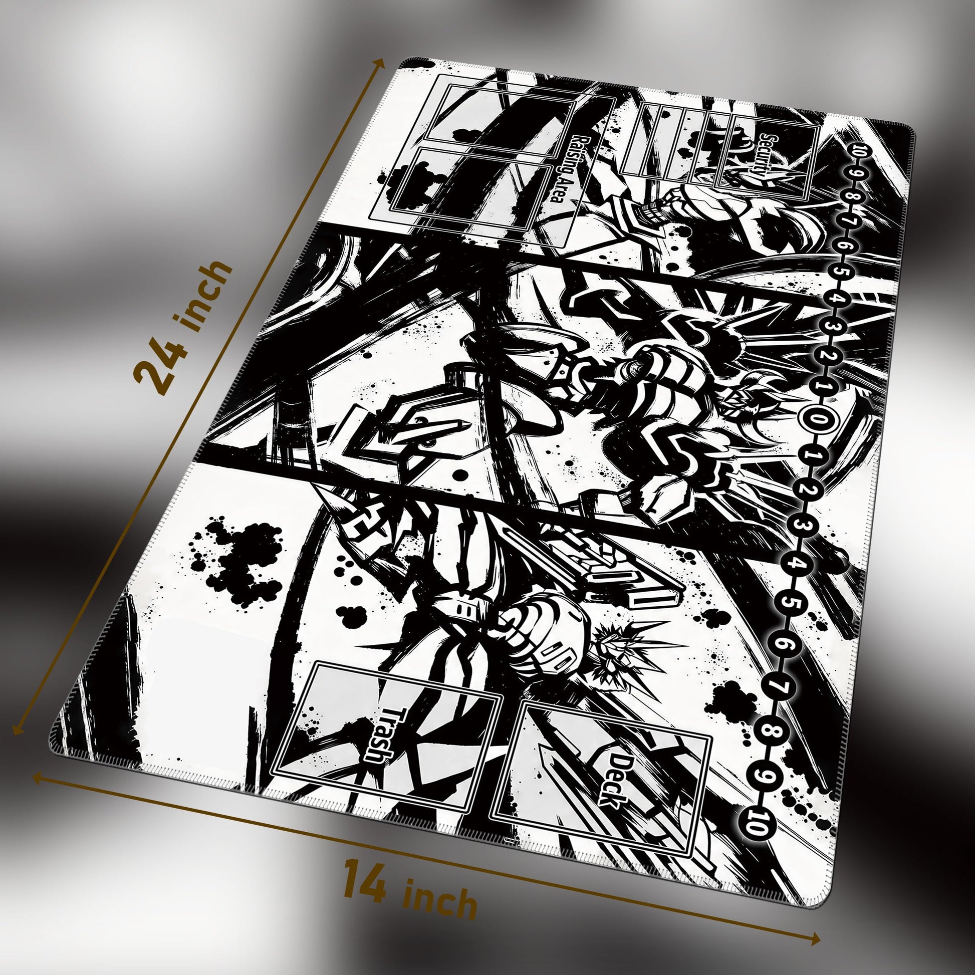 Single-Player TCG Playmat with Zones Compatible with Gundam Card Game, Bonus 26-Piece Acrylic Token Set & Storage Bag Included 24x14 Inches, Non-Slip