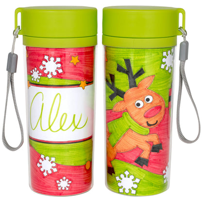 READY 2 LEARN Christmas Crafts - Design Your Own Travel Mugs - 2 Count (Pack of 1)- Christmas Crafts for Kids - Reusable 11 oz Water Bottles - BPA