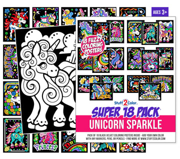 Super Pack of 18 Fuzzy Velvet Coloring Posters (Unicorn Sparkle Edition) - Big Coloring Fun for Kids, Boys, Girls, Teens & Adults, Great for Family