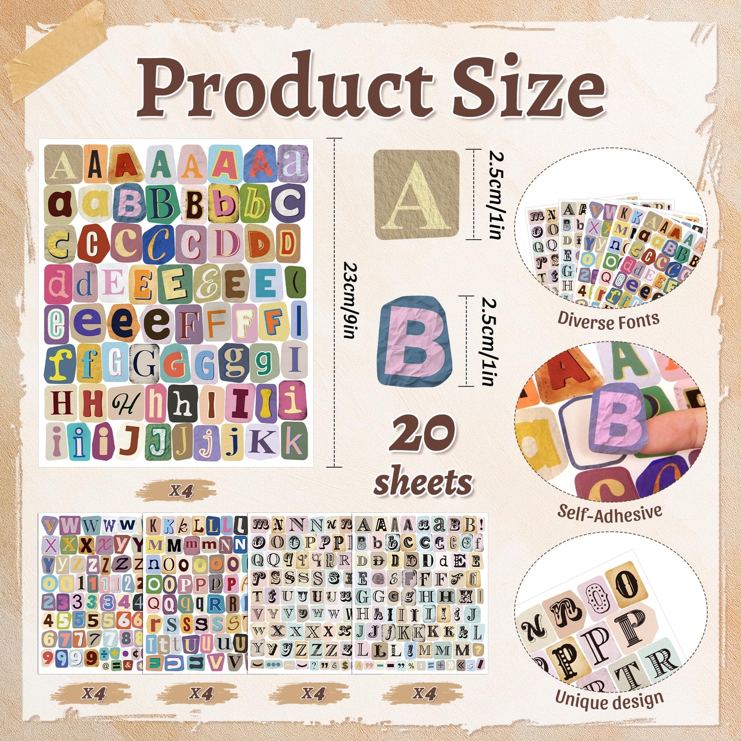 1488PCS Vintage Letter Stickers, 1Inch Magazine Alphabet and Number Stickers, Retro Vinyl Self-Adhesive Sticker Letters for Scrapbook Journaling DIY