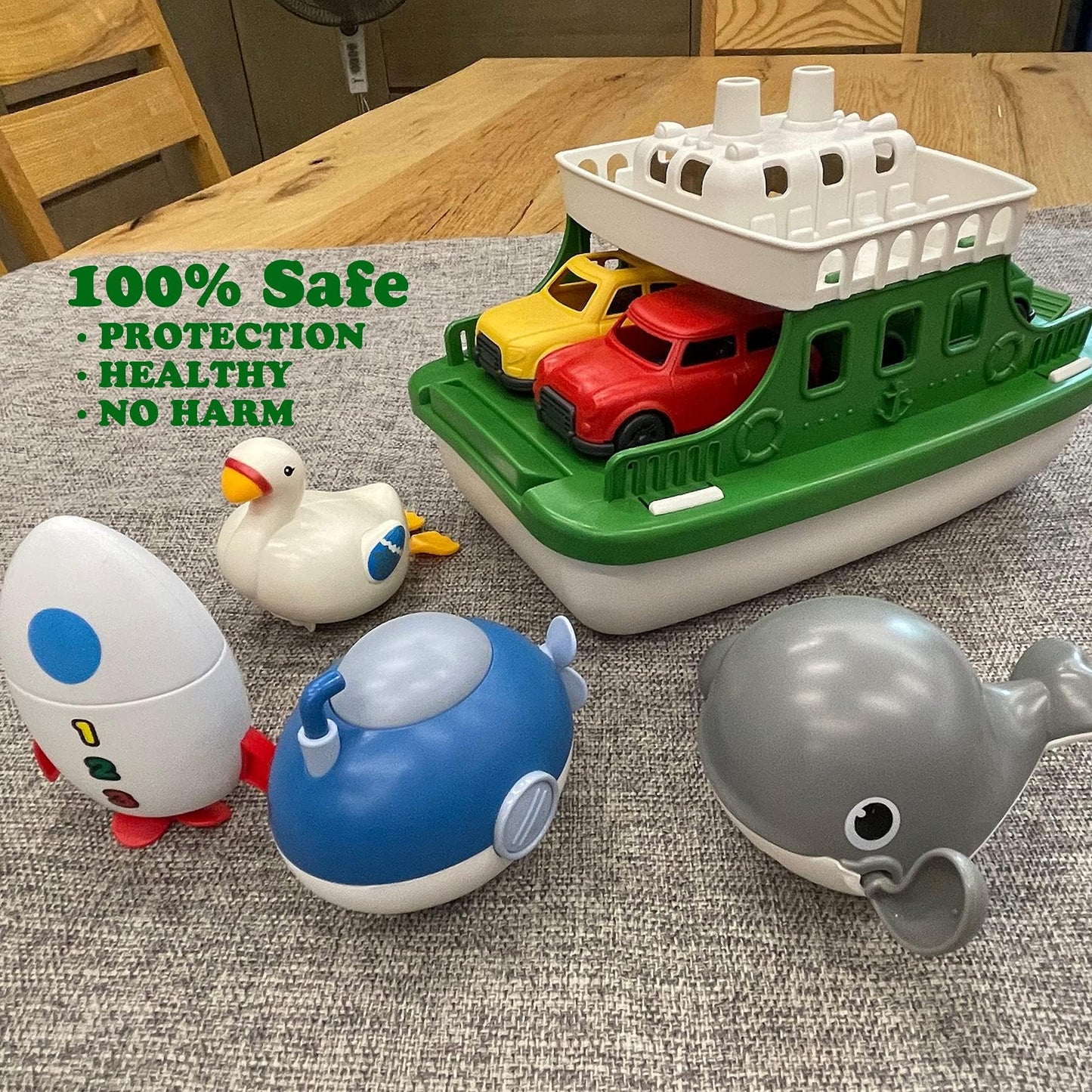 OKGIUGN Ferry Boat with 4 Car and 4 Wind Up Bath Swimming Toys, Kids Bath Toy Floating Vehicle Whales Submarines Swans Rockets, Bathtub Bathroom Pool