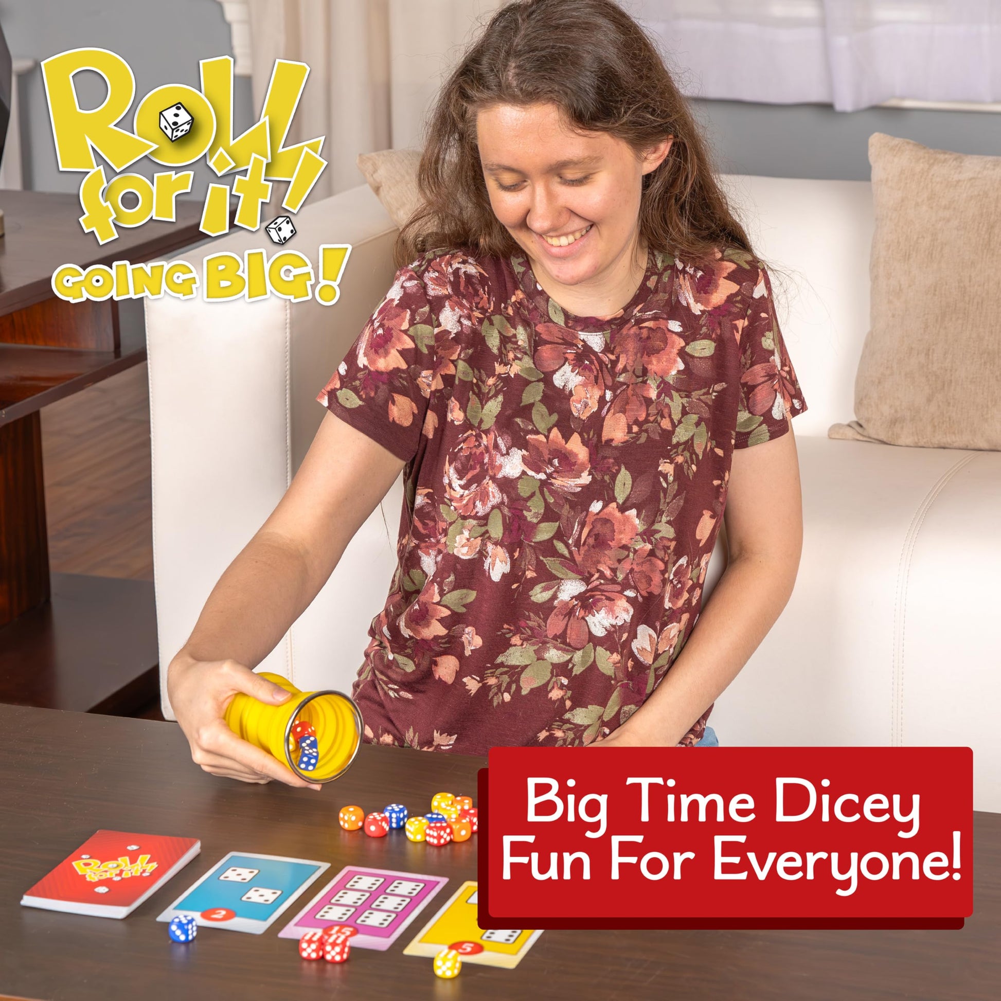 Calliope Games Roll for It Going Big - Fast-Playing Family Dice Game with Big Oversized Cards and Dice, Retirement Party Games, Fun Family Games