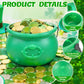 Hoplito 8 Inch St Patricks Day Green Pot with 120 Green & Gold Plastic Lucky Coins Candy Bucket Reusable Pot for St Patrick's Day Decorations Irish
