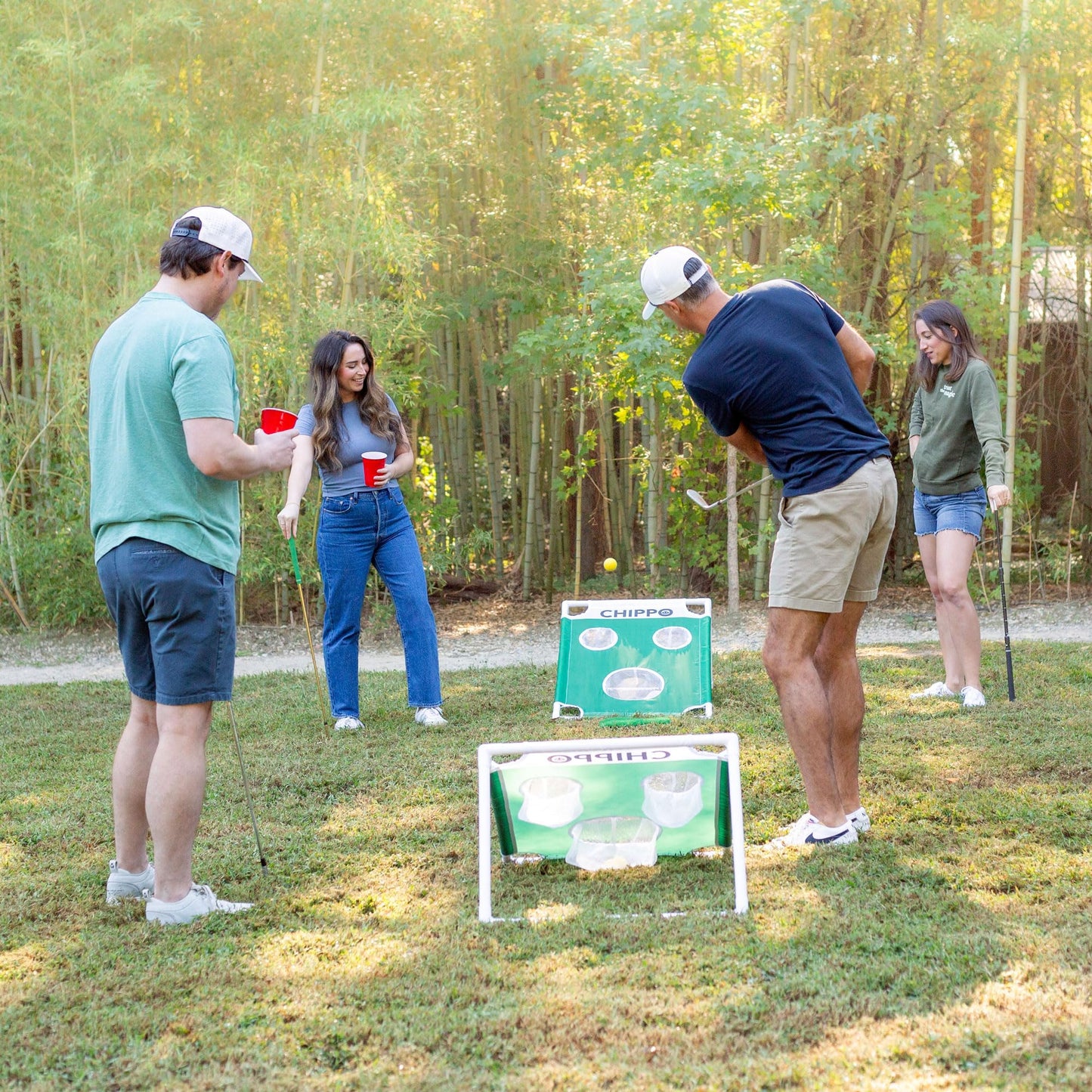 Chippo GO Portable Backyard Golf Chipping Game Set - Lawn, Beach & Tailgate Chip & Toss 2-in-1 Golf Game (2 Targets, Mats, Foam Balls, Chippo Sacks