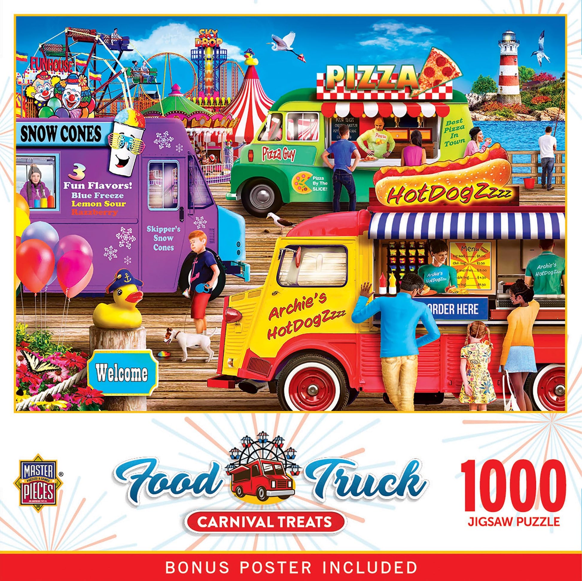 Food Truck - Carnival Treats 1000pc Puzzle - Jigsaw Puzzle with Vibrant Artwork and Durable Pieces - Fun Family Activity, Brain Challenge,