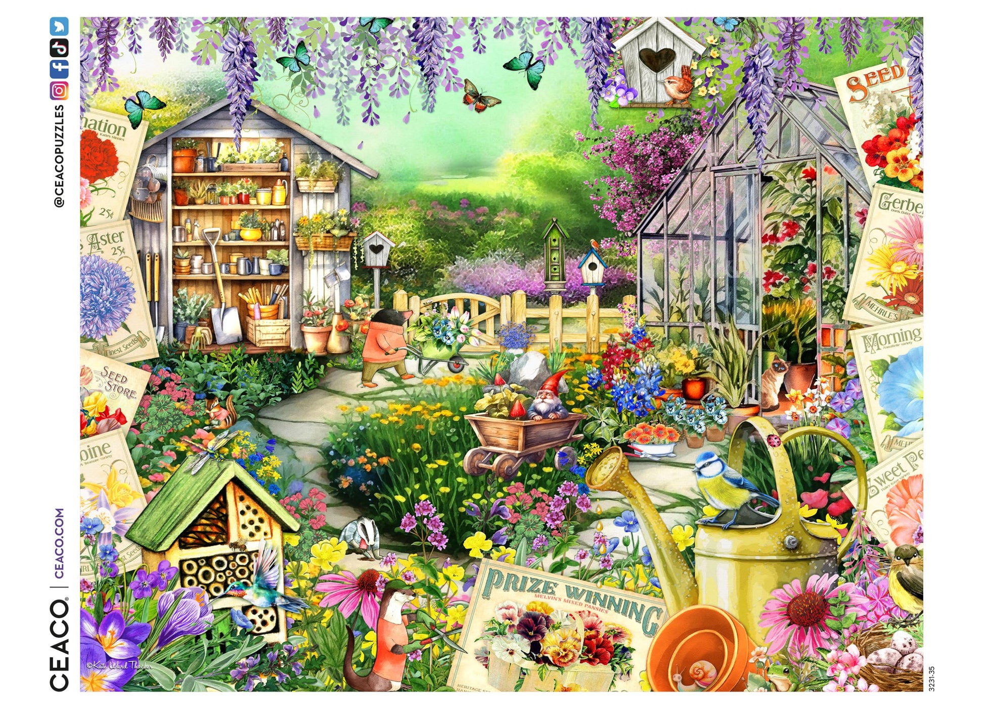 Ceaco - EZ2Hold - Kate Ward Thacker - Animal Garden Party - 1000 Piece Jigsaw Puzzle for Adults - Challenging Puzzle Perfect for Game Nights