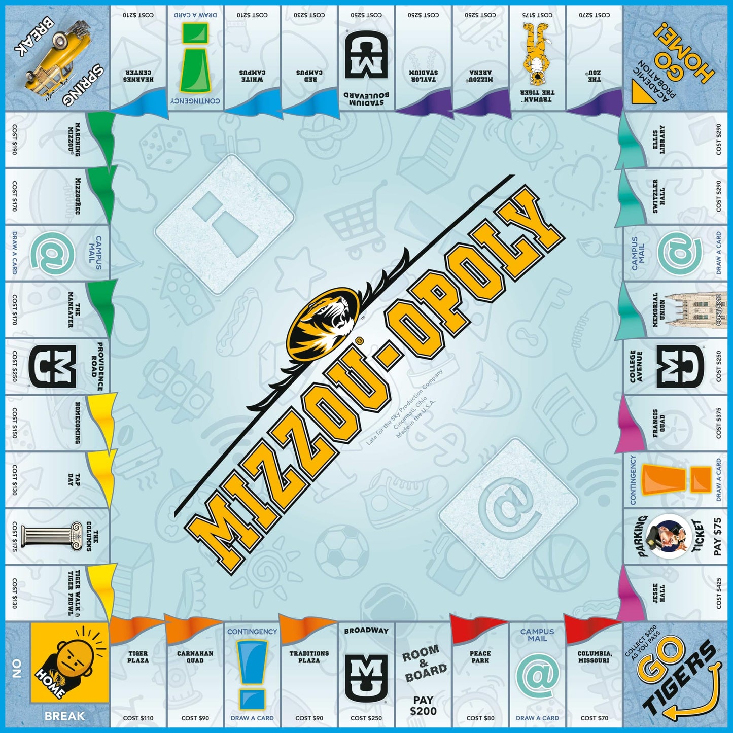Late for The Sky Mizzou-Opoly Board Game - University of Missouri Campus Edition, Family Strategy Game, 2-6 Players, Ages 8+, Classic or 1-Hour Play