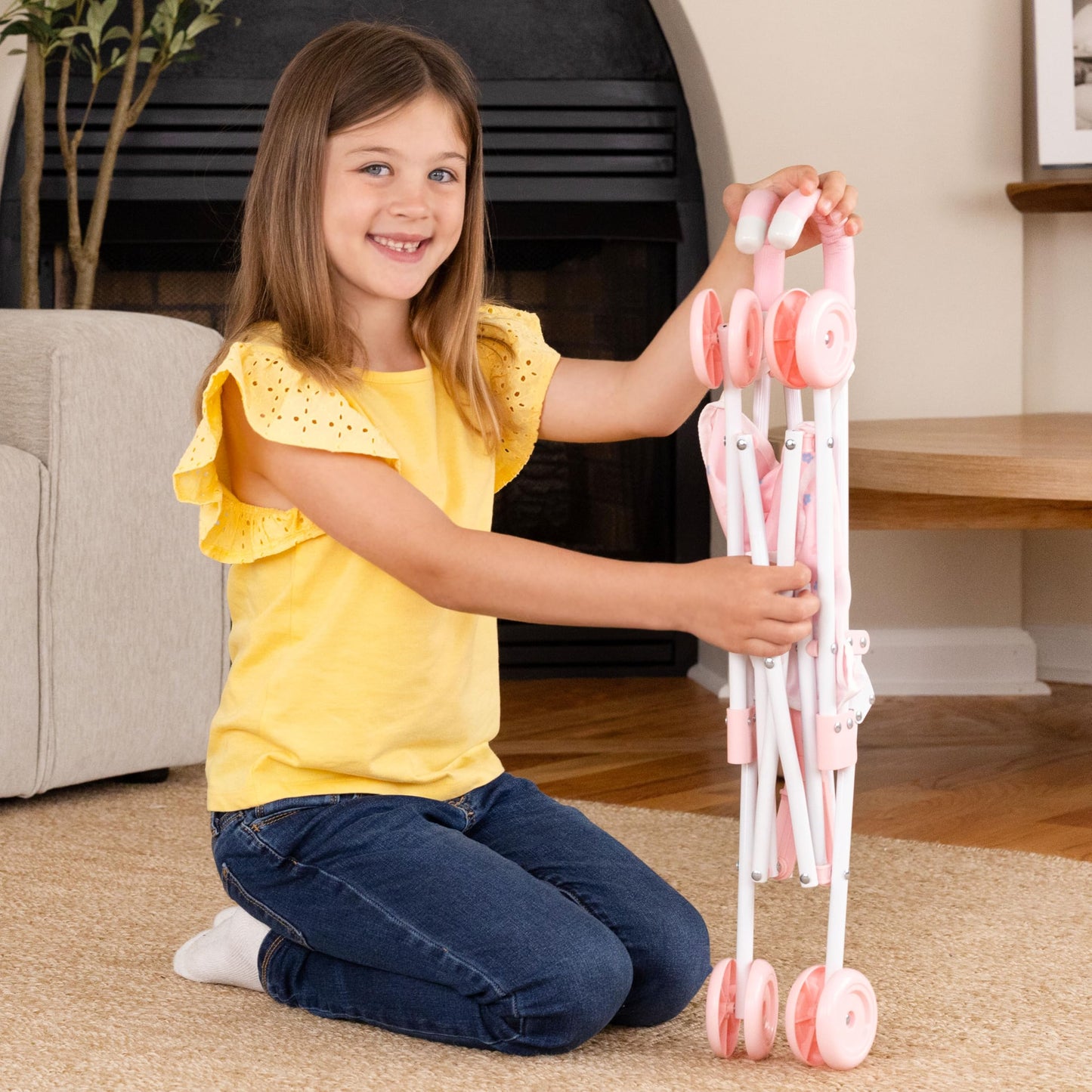 Baby Doll Stroller Toy for Girls - Foldable Lightweight Pretend Baby Stroller for Dolls with Safety Straps - Realistic Doll Carriage for 18 to 20 Inch