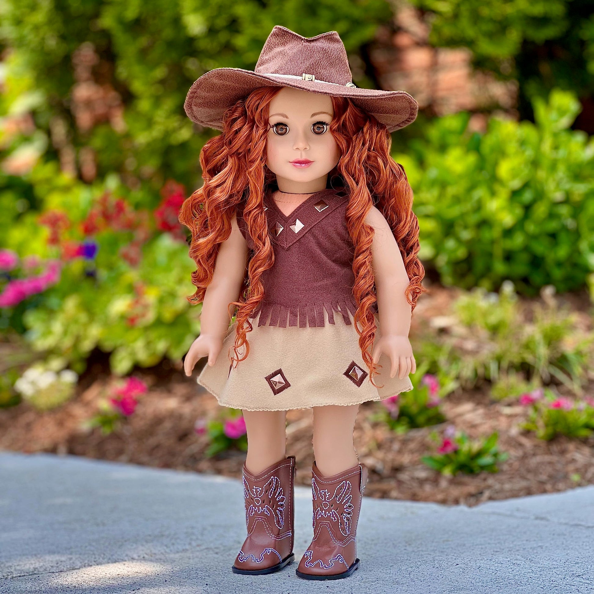 Cowgirl - 4 Piece 18 inch Doll Outfit - Cowgirl Hat, Skirt, Top and Cowgirl Boots - (Doll Not Included)