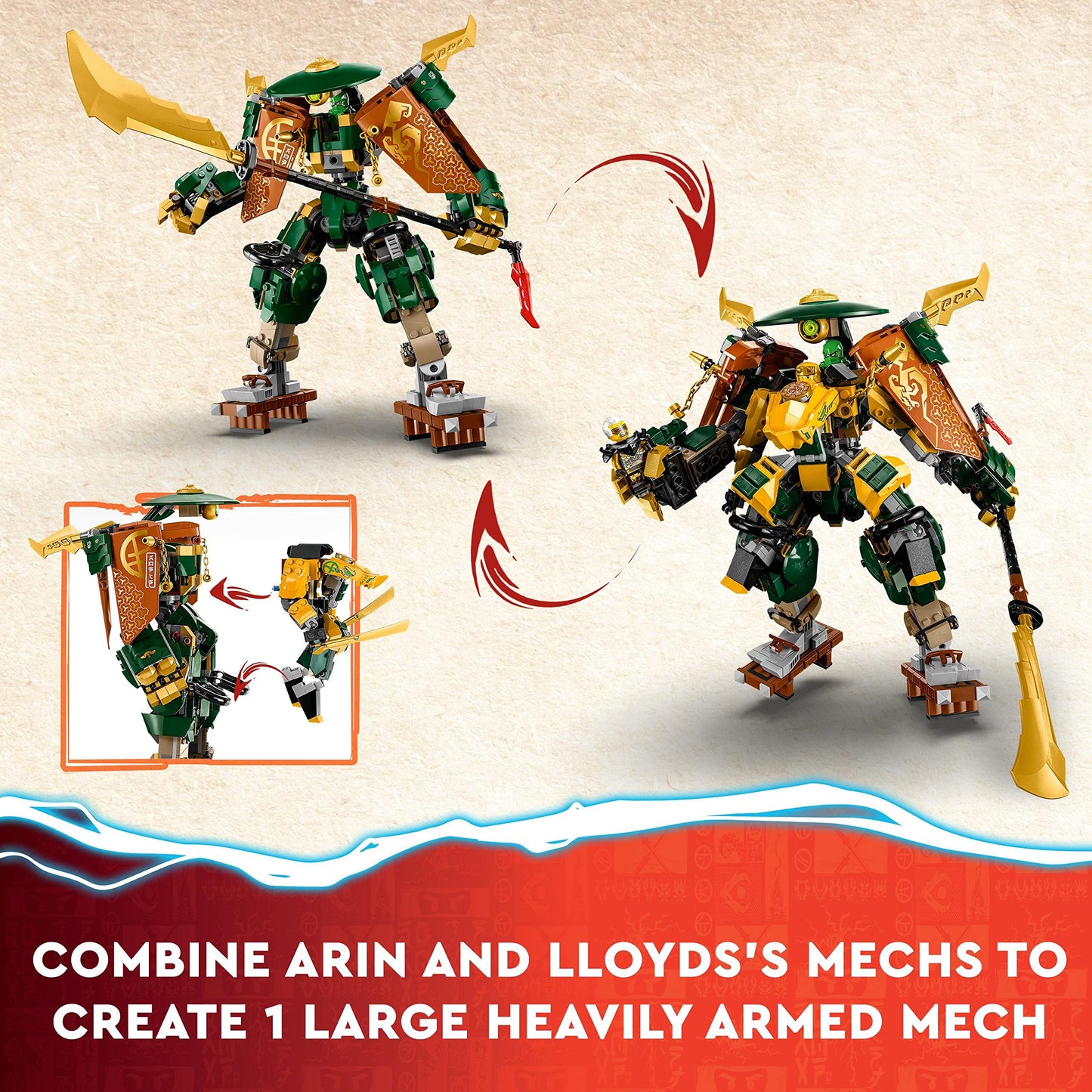 LEGO NINJAGO Lloyd and Arin’s Ninja Team Mechs Building Toy Set, Featuring 2 Battle Mechs and 5 Minifigures, Gift for Imaginative Boys and Girls Ages