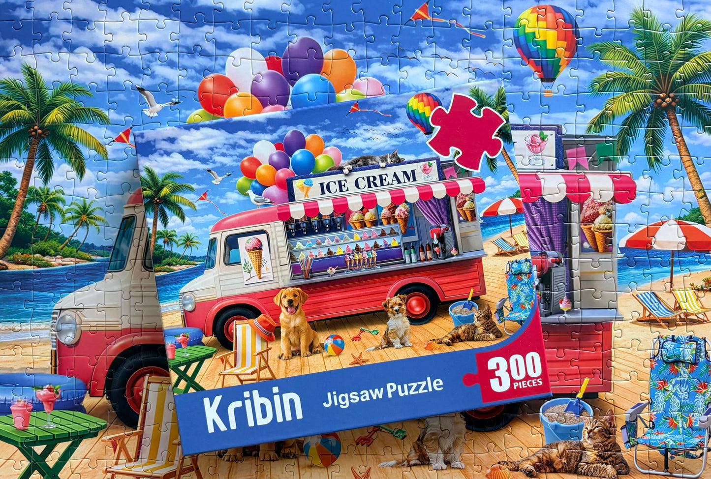 300 Piece Puzzles for Adults Kids Seniors - Ice Cream Truck - Summer Beach Jigsaw Puzzles