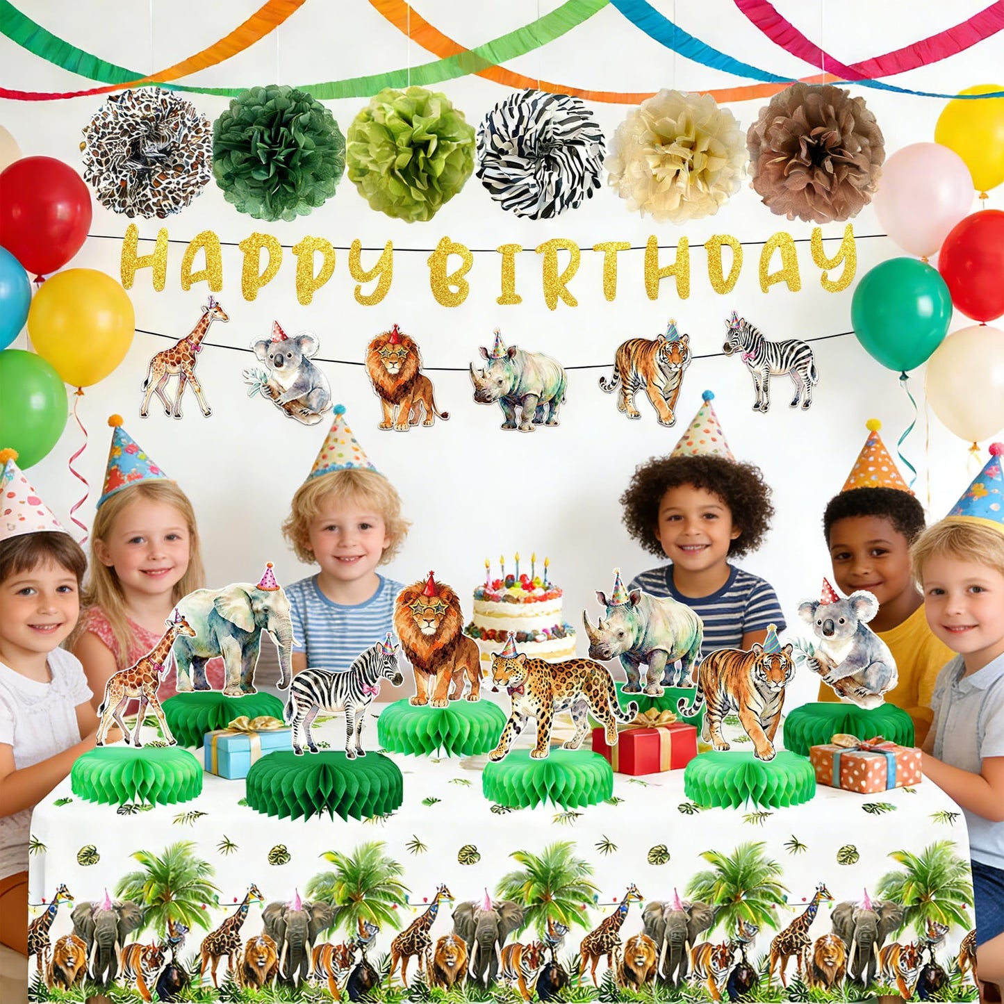 Safari Theme Party Decorations Animal Birthday Banner Jungle Tablecloth Centerpieces Hanging Swirl Decorations Animals Party Decorations for Wild