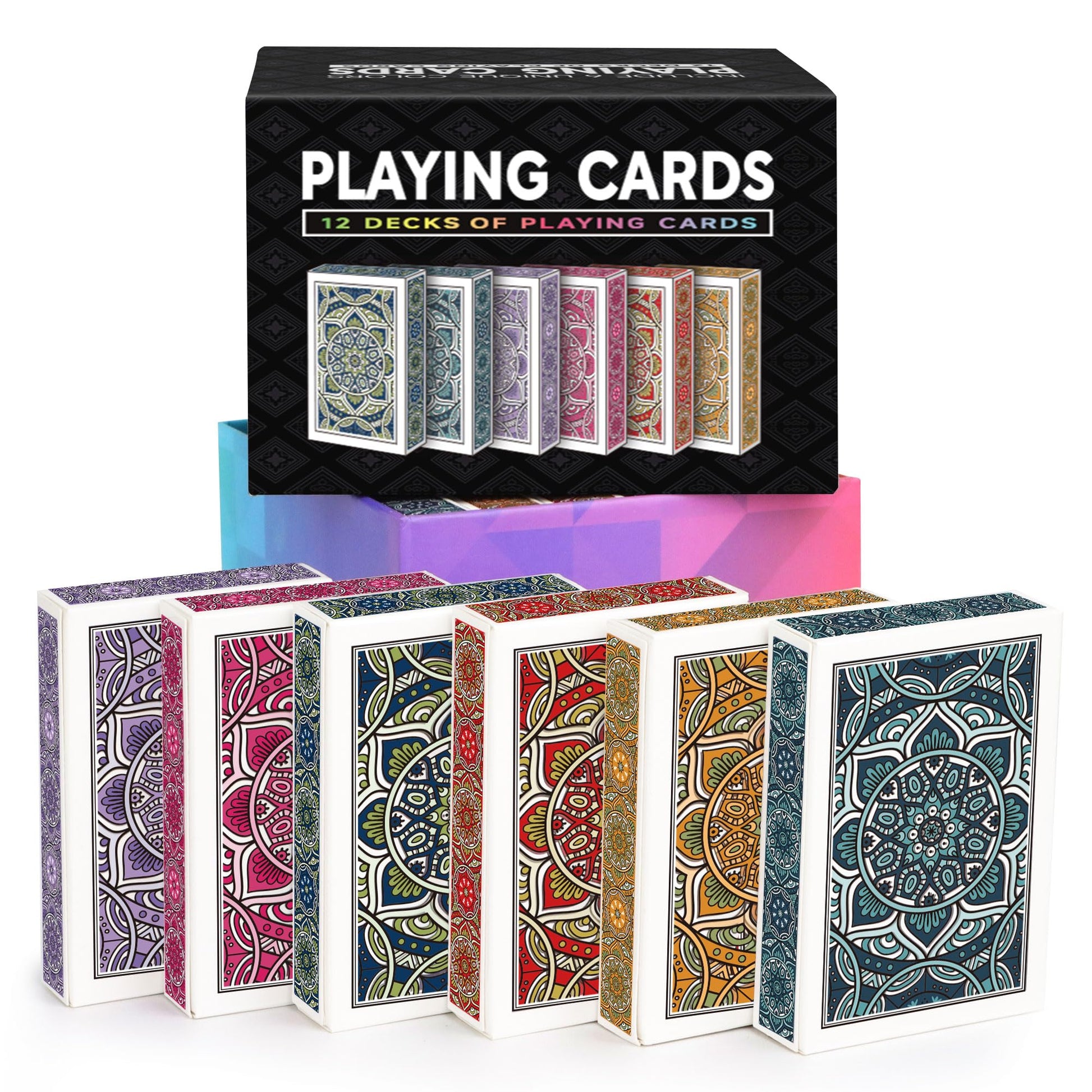 Metsyth Playing Cards 12 Pack,Decks of Cards,Poker Cards Set Standard Playing Cards Bulk with 6 Bright Colors,Card Games for Adults Seniors,Suitable
