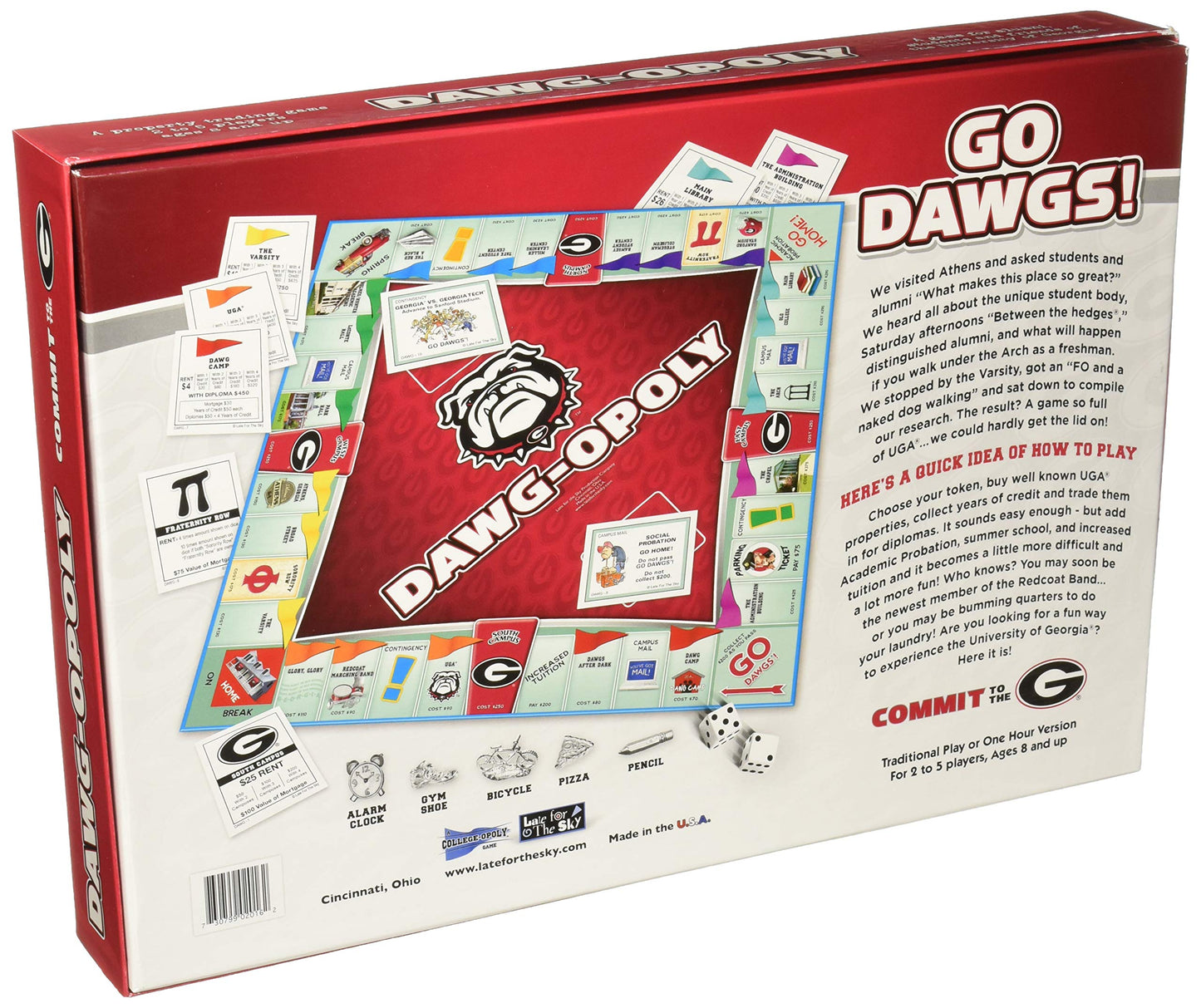 Late for the Sky University of Georgia Dawgopoly Board Game - UGA Bulldogs Campus Property Trading Family Strategy, Alumni Gift, Red and Black Edition