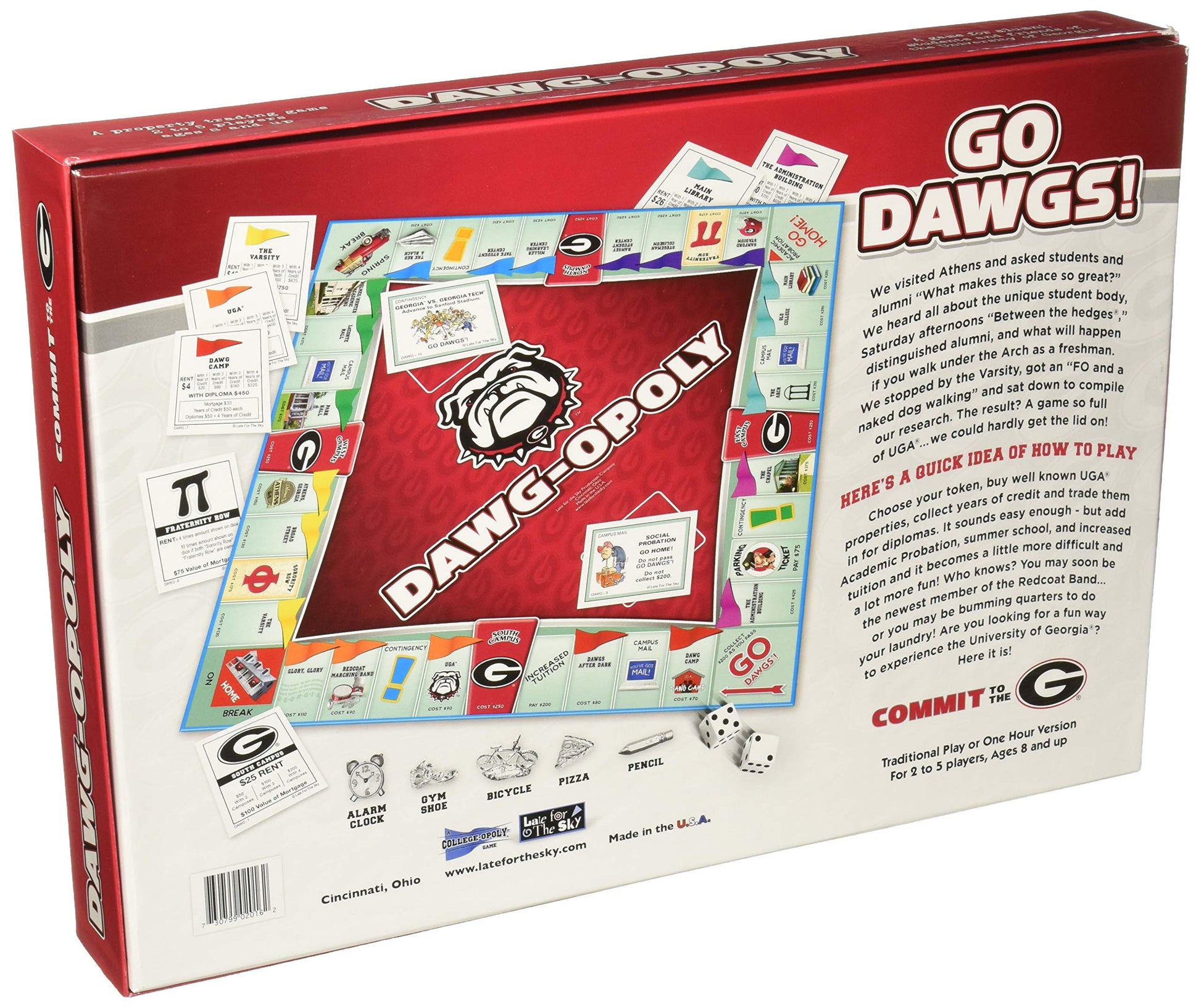 Late for the Sky University of Georgia Dawgopoly Board Game - UGA Bulldogs Campus Property Trading Family Strategy, Alumni Gift, Red and Black Edition