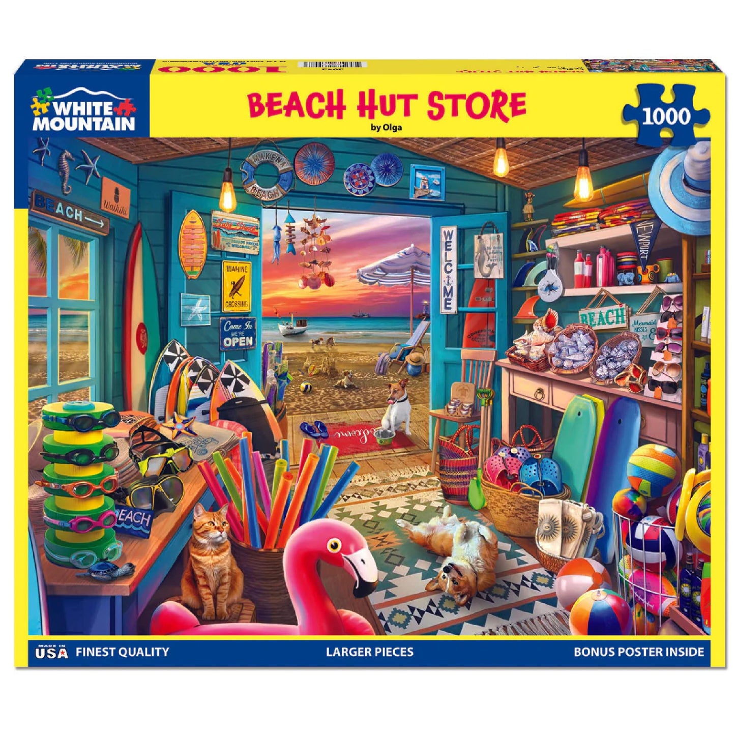 White Mountain 1000 Piece Jigsaw Puzzle Summer Ocean, Beach Hut Store