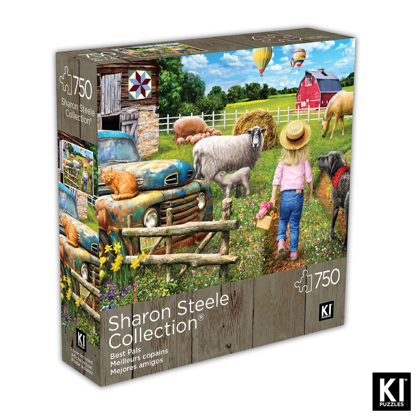 Best Pals 750 Piece Jigsaw Puzzle for Adults - 27x20 Inch Whimsical Farm Animal Scene by Sharon Steele - Challenging Country Puzzle with Poster - Fun