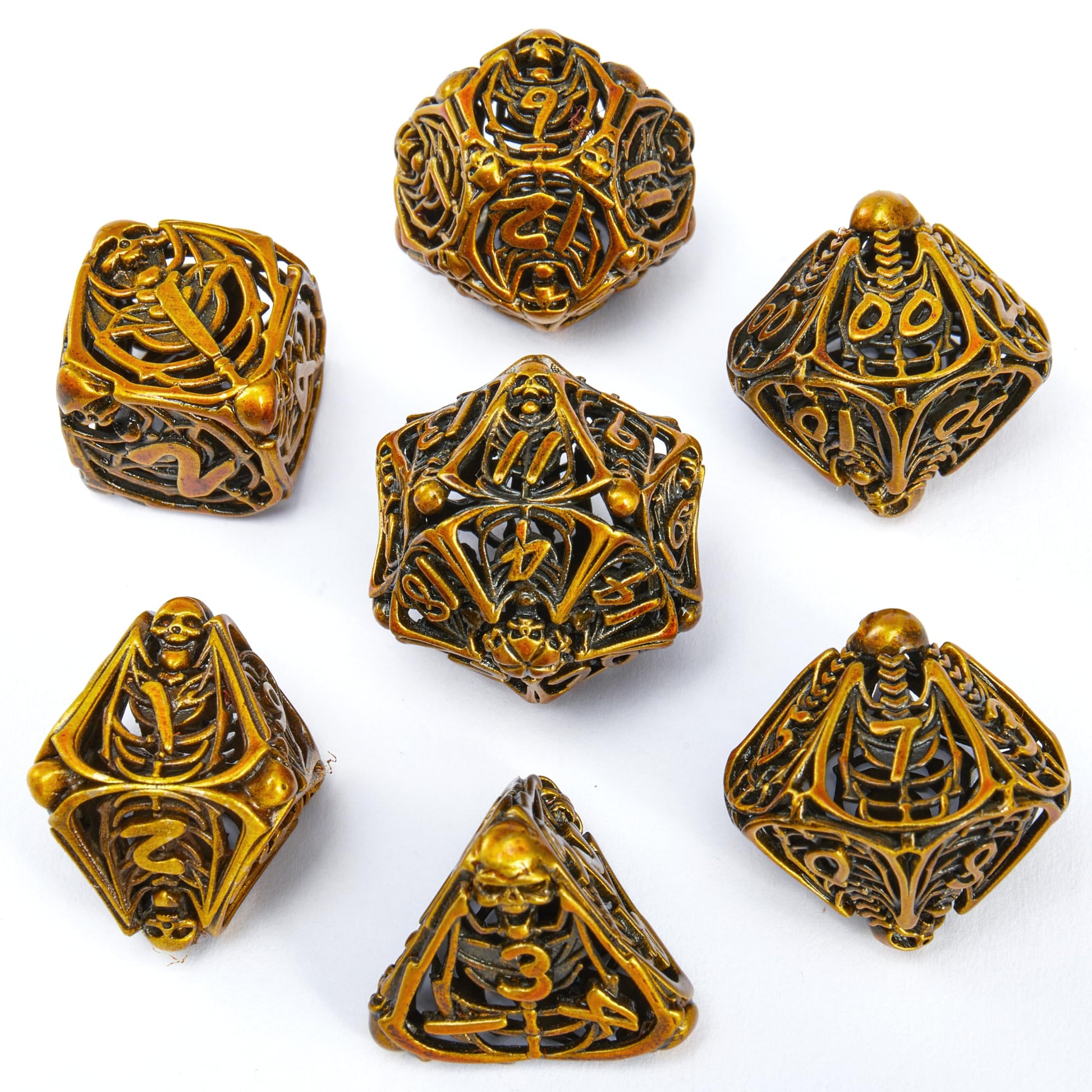 Metal Skull Dice Set Hollow Multi-Sided Dungeons & Dragons Dice 7CPS Role-Playing Dice Set with Flannel Bag Suitable for D&D Board Game Cards(Kugin)