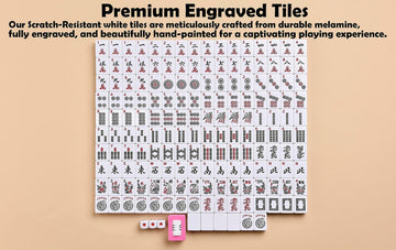 Mose Cafolo American Mahjong Game Set, Pinky Red Carrying Bag,166 Premium White Tiles,4 Color Racks/Pushers,100 Chips,1 Wind Indicator,Western Mahjong