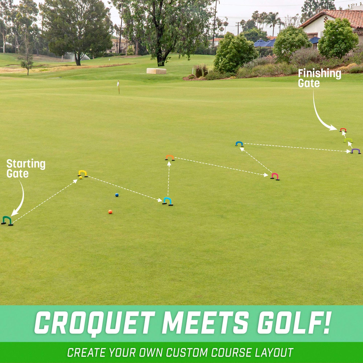 GoSports Putt-Thru Croquet Putting Game with 9 Gates and 4 Golf Balls
