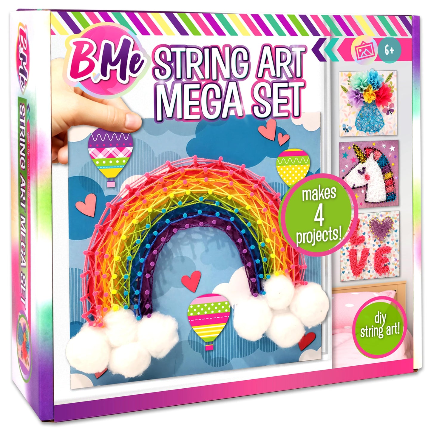 Creative Kids String Art Kit for Kids Age 6+ | 4 Fun Projects in 1 String Art Craft Kit Flower, Heart, Rainbow & Unicorn | String Art Kids Birthday