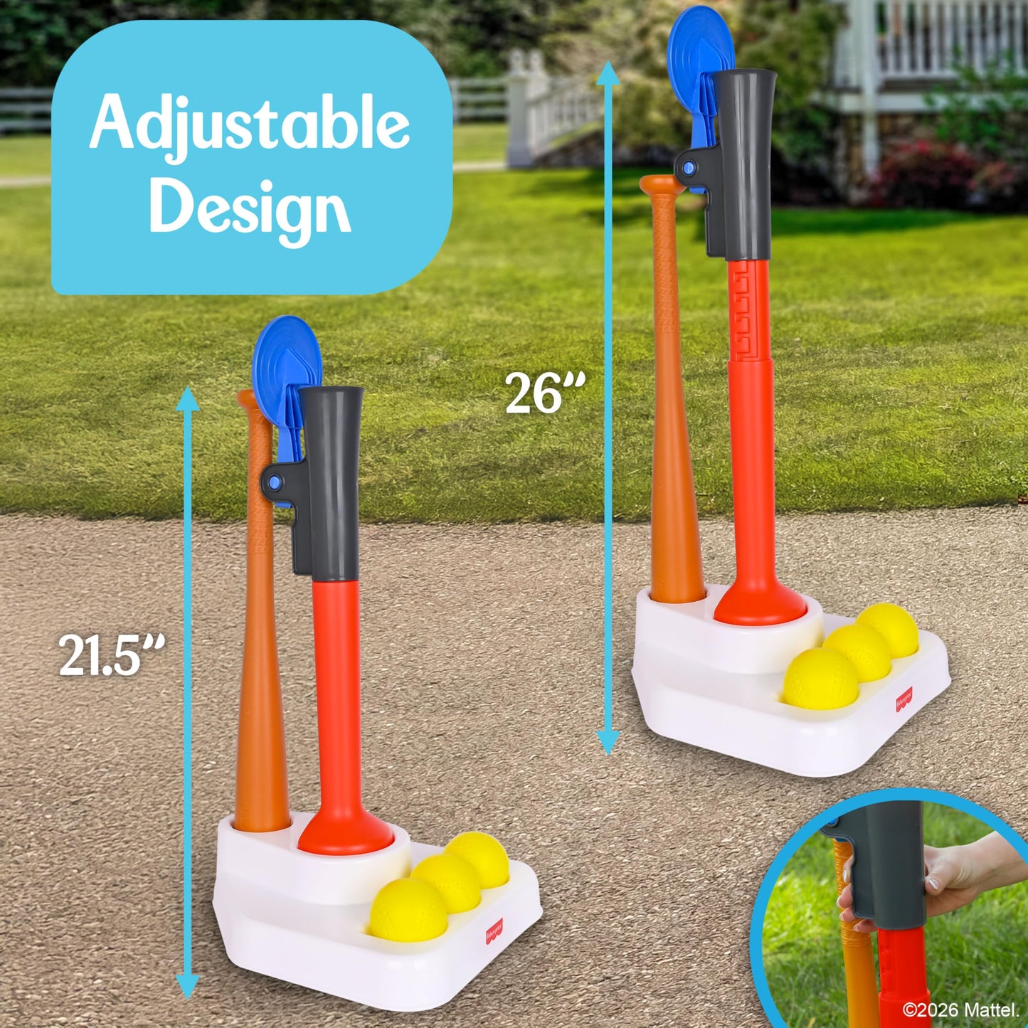 Fisher-Price™ Grow-to-Pro 2-in-1 Tee Ball Set for Toddlers & Kids, Height Adjustable Batting Practice & Outdoor Play Toy, Ages 18+ Months