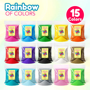 4E's Novelty 12 Lbs Colored Craft Sand -15 Colors, 0.8 lb Bags, Non-Toxic Fine Grain Decorative Sand Art for Kids Craft, Bottle & Vase Filler