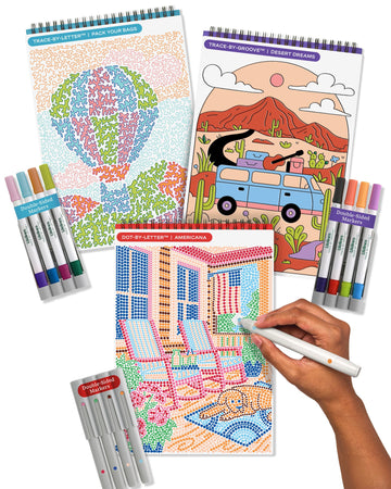 Lifelines FlowArt Activity Pads, 3-Pack - Guided Dot & Trace Art Meditations with Markers - 12 Double-Sided Markers & 60 Scenes - Color by Number