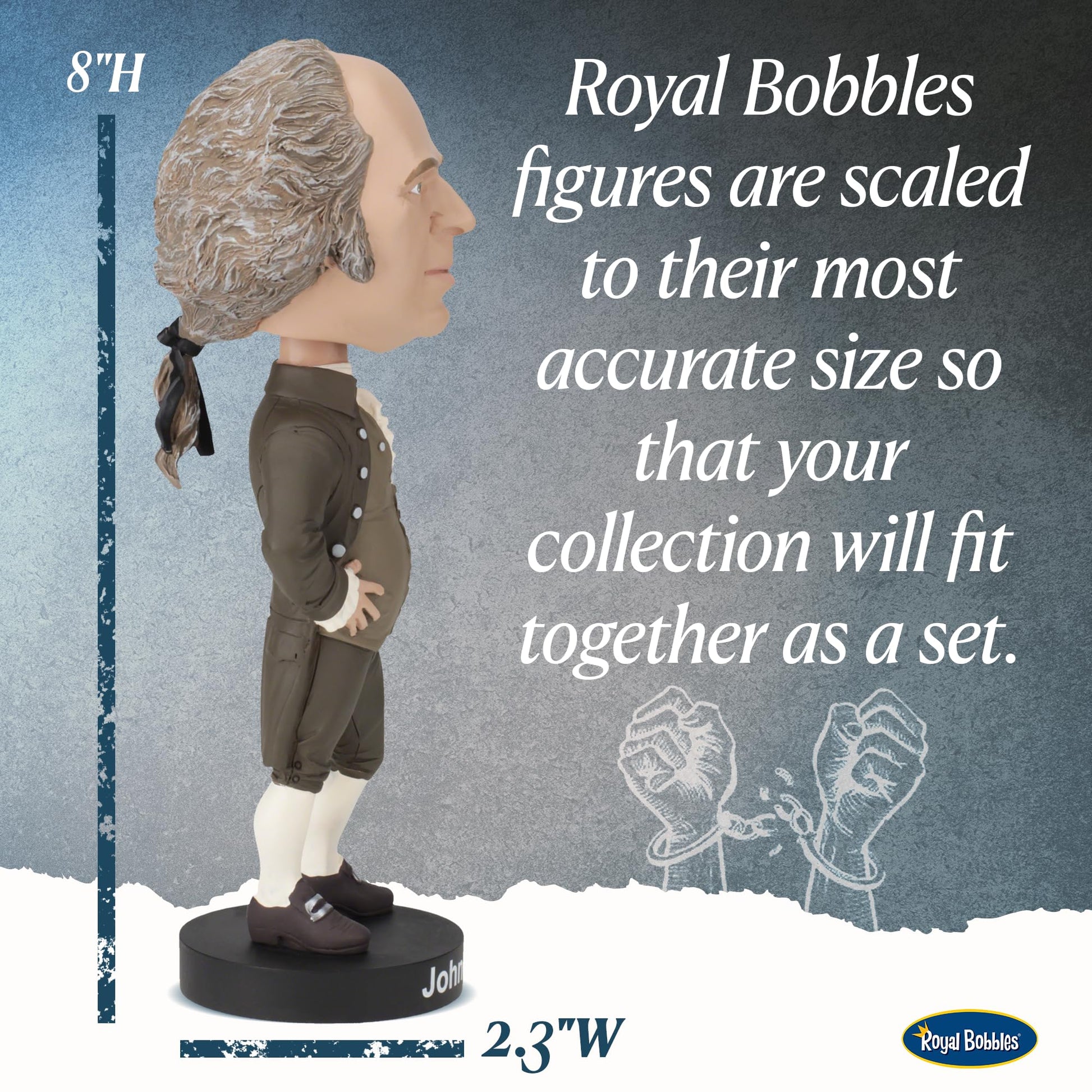 Royal Bobbles John Adams Bobblehead, Premium Polyresin Lifelike Figure, Unique Serial Number, Exquisite Detail
