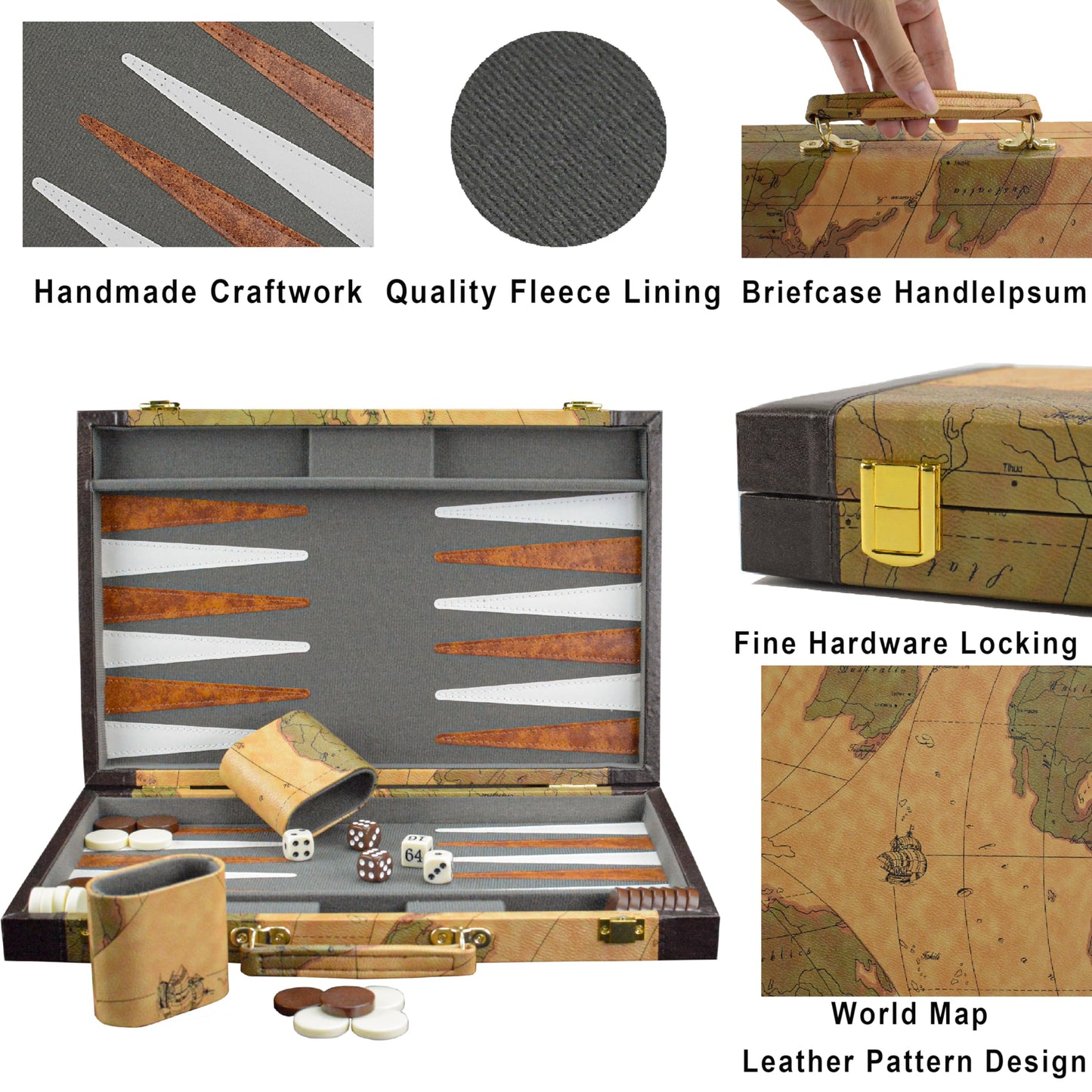 Vovotuzzi Backgammon, Backgammon Sets for Adults, 15" Leather Travel Backgammon Sets - Classic Board Game (World Map Design)