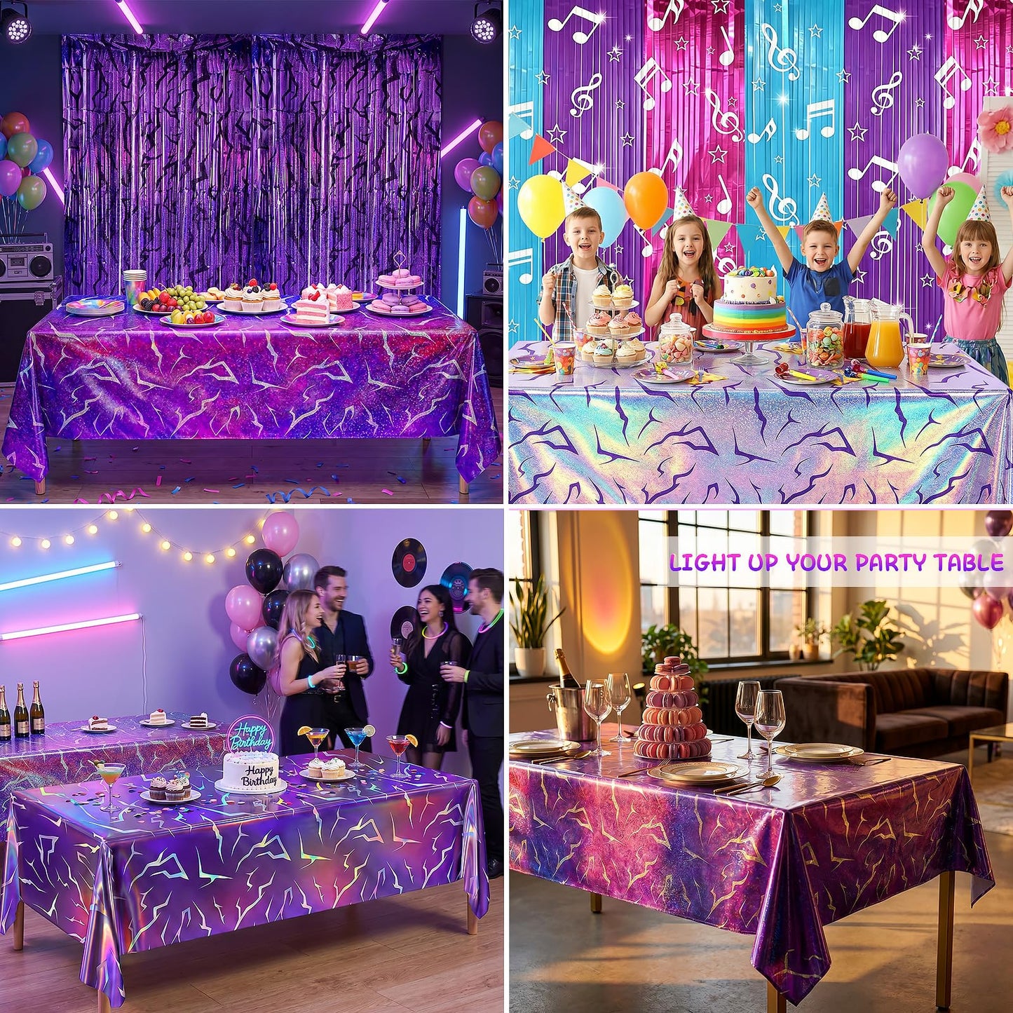 Fufuddz 3 Pack Rumi Birthday Decor Kpop Pink Tablecloth and Purple Plastic Tablecloth, 54"x108" PE Waterproof Tablecloth, Plastic Table Cloth