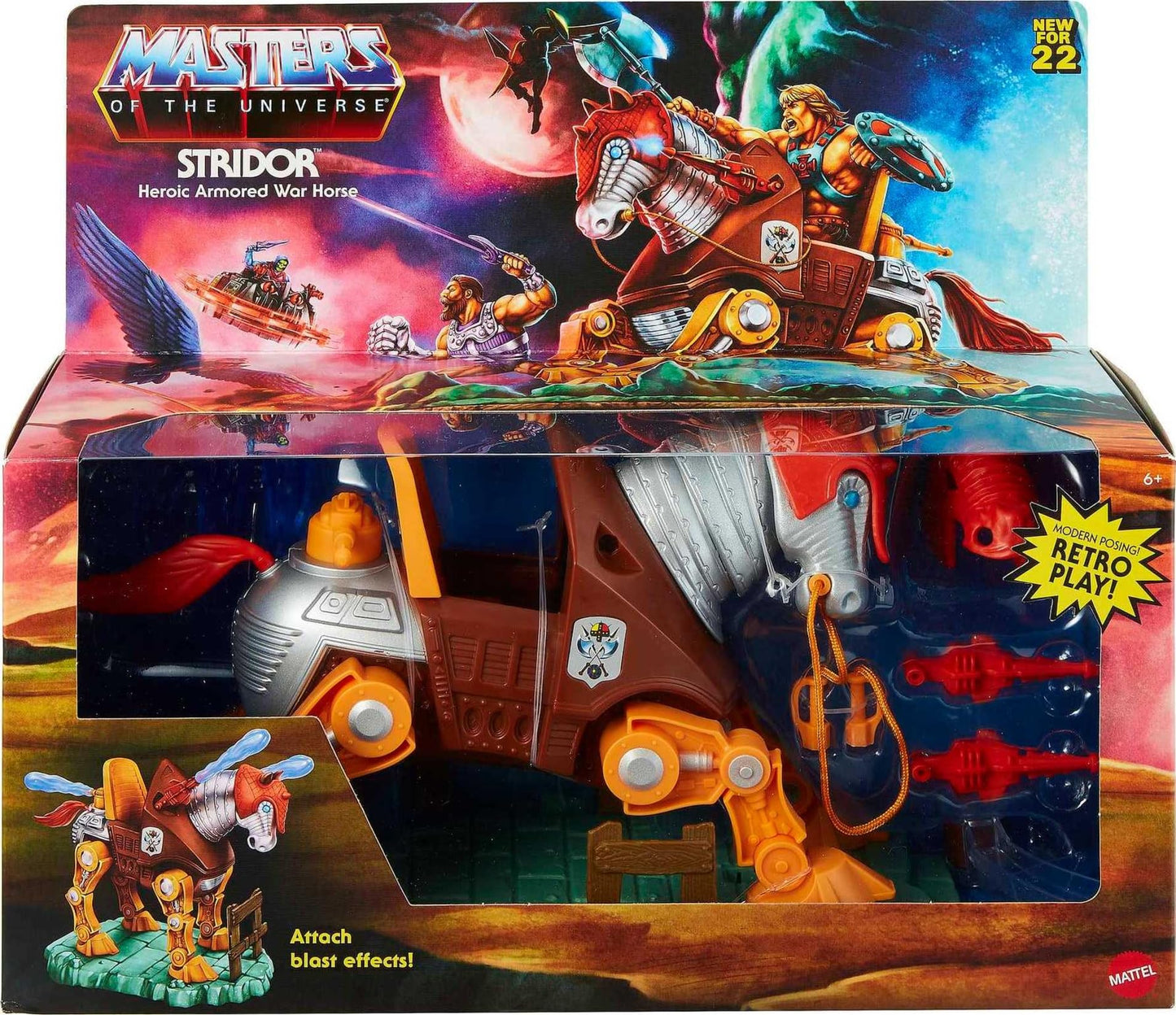 Masters of the Universe Origins Stridor Action Figure, 7 in Tall Robot Horse with Projectile Launcher, 3 Plasma Blasts, Helmet & Bridle with Cord