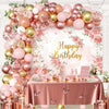 Rose Gold Floral Birthday Decorations for Women,Balloon Garland Kit, Pastel Nude Pink Metallic Matte White Balloons with Gold RoseGold Confetti