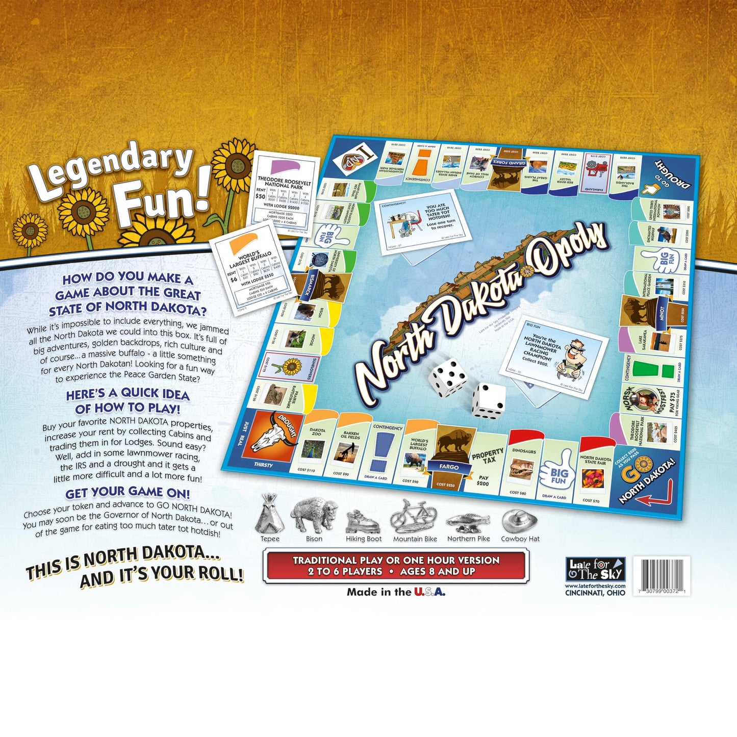Late for the Sky North Dakota-Opoly Family Board Game - State-Themed Strategy Fun with Badlands, Bakken Oil Field, Red River Valley, Ages 8+, 2-6