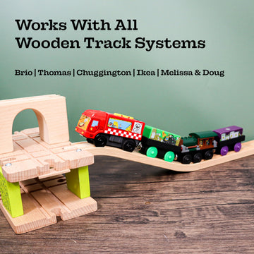 Pete-Za Motorized Train for Wooden Track - Pizza Themed Battery Operated Locomotive - Includes Magnetic Pizza Pieces - Electric Powered Engine