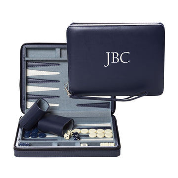 WE Games Custom Monogram Magnetic Travel Backgammon Set - Navy Blue