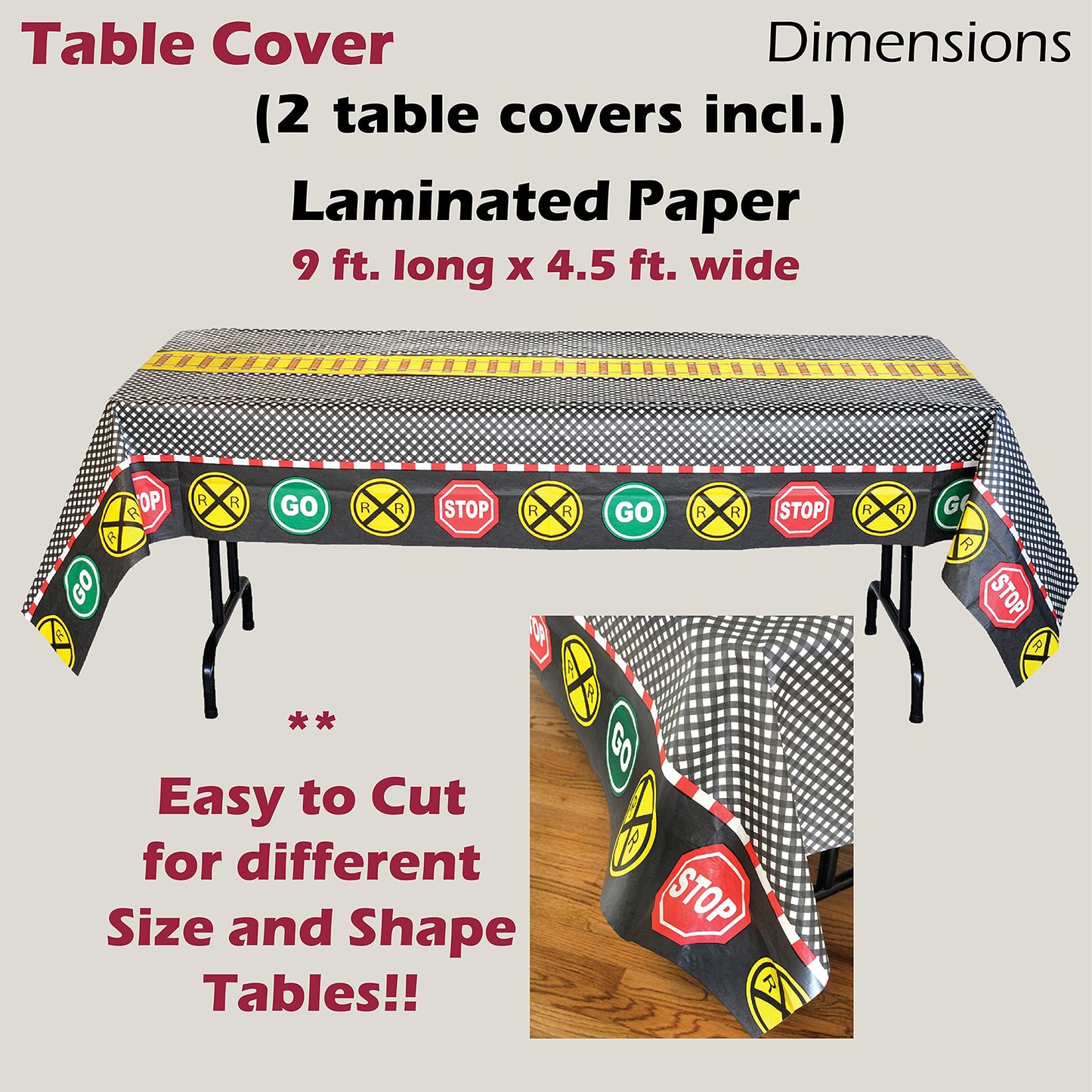 Havercamp Train Tablecloth for Kids Birthday Party Railroad Decorations Water & Tear-Resistant 54 in X 108 in Table Cover